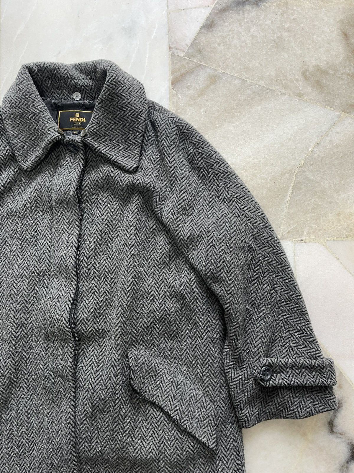 Fendi 90s Fendi Herringbone Alpaca Mohair Long Coat Size US L / EU 52-54 / 3 - 9 Thumbnail