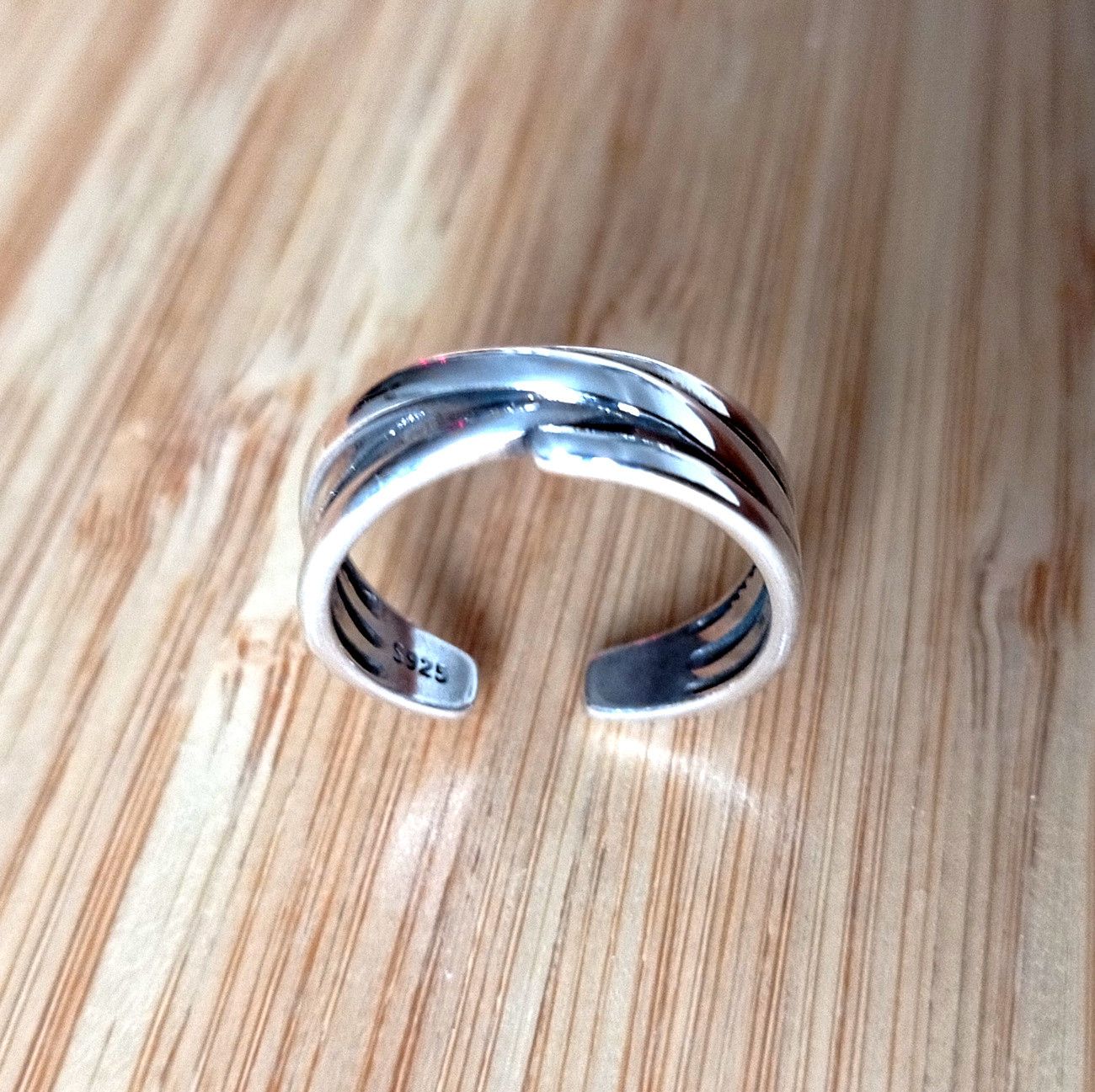 Designer × Vintage Punk Shine Asymmetric Float Stripes 925 Silver Ring Unique Size ONE SIZE - 5 Thumbnail