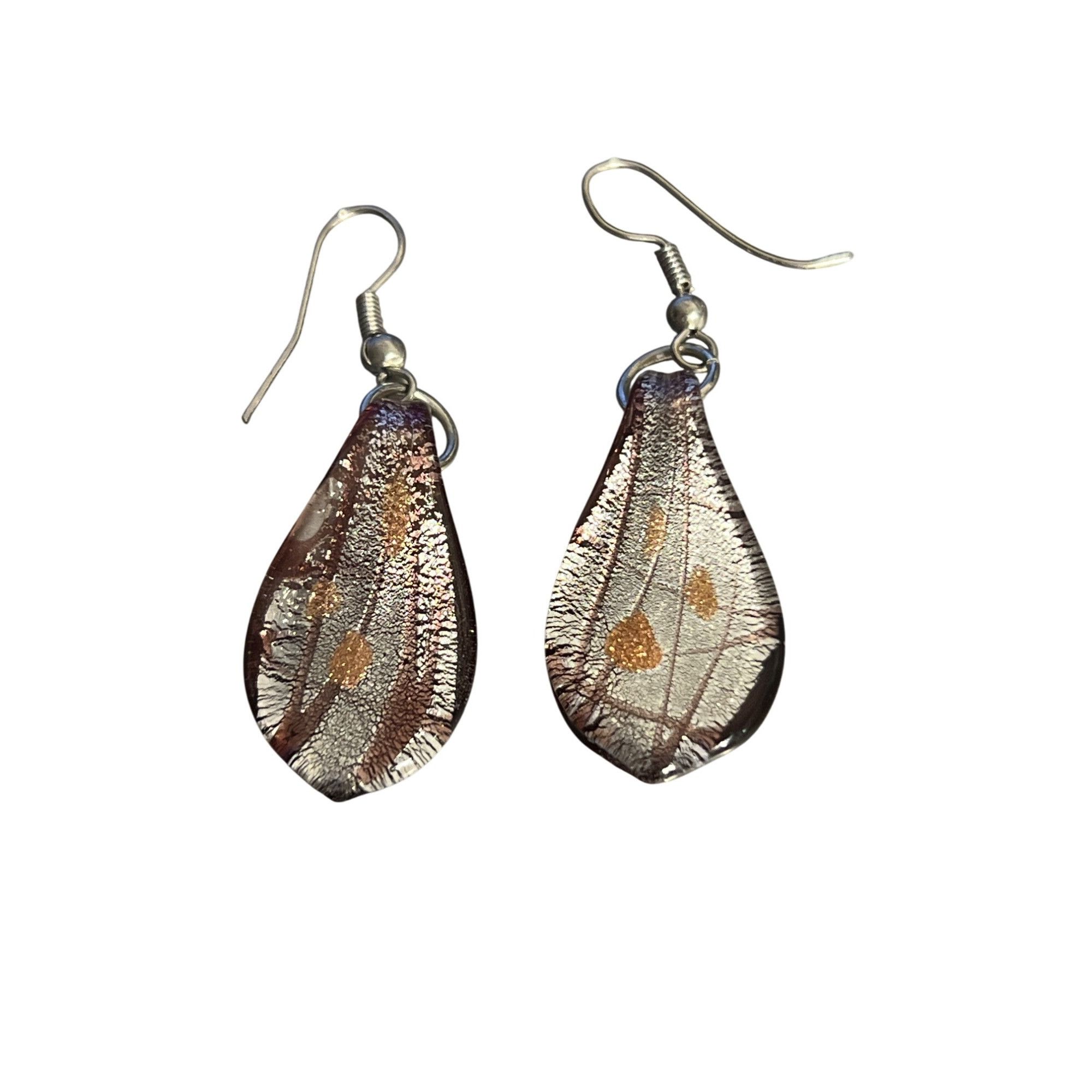 Murano Vtg Murano Glass Teardrop Dichroic Dangle Earrings Silver To Size ONE SIZE - 1 Thumbnail
