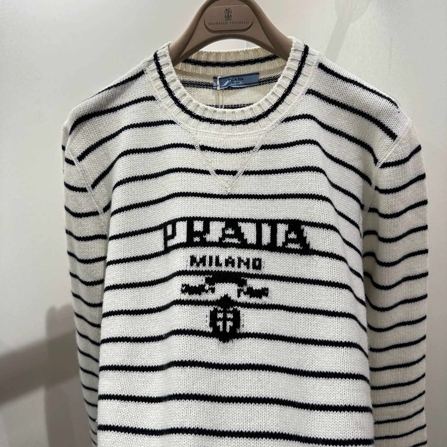 Prada Prada 24FW Striped Slogan Lettering Wool Sweater 40 Size S / US 4 / IT 40 - 6 Thumbnail