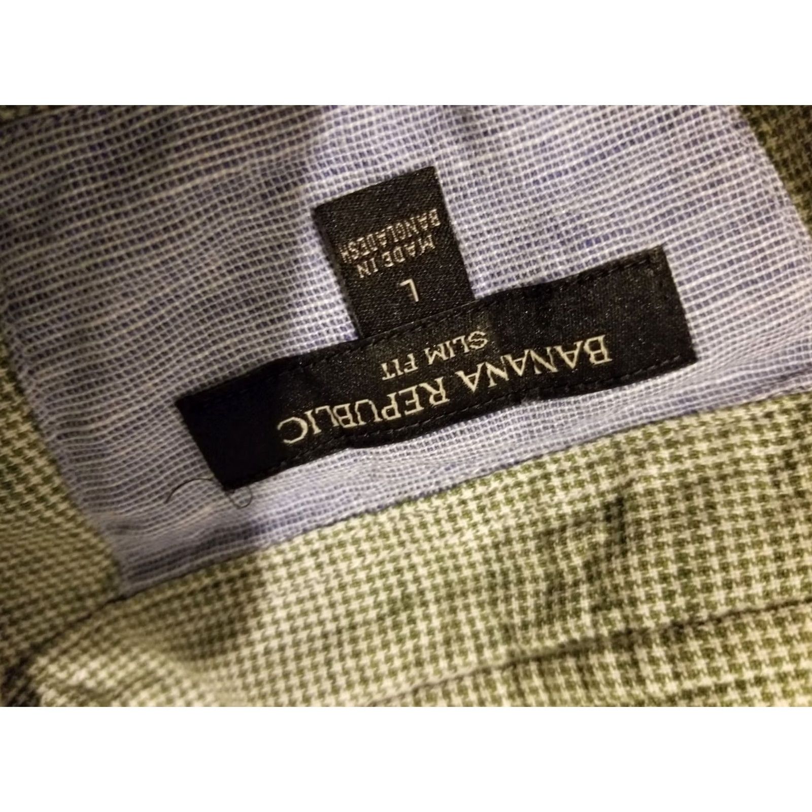Banana Republic Mens Banana Republic Linen Dress Shirt L Large Green Button Cotton Size 42R - 4 Thumbnail