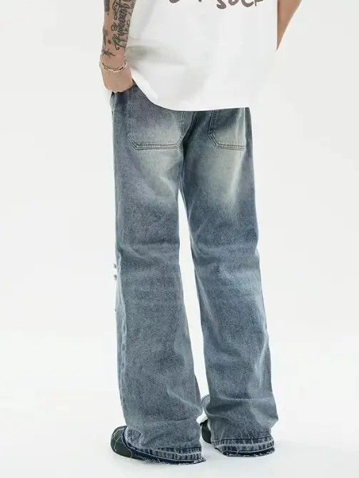 Jean Blue washed distressed casual ripped jeans Size US 32 / EU 48 - 4 Thumbnail