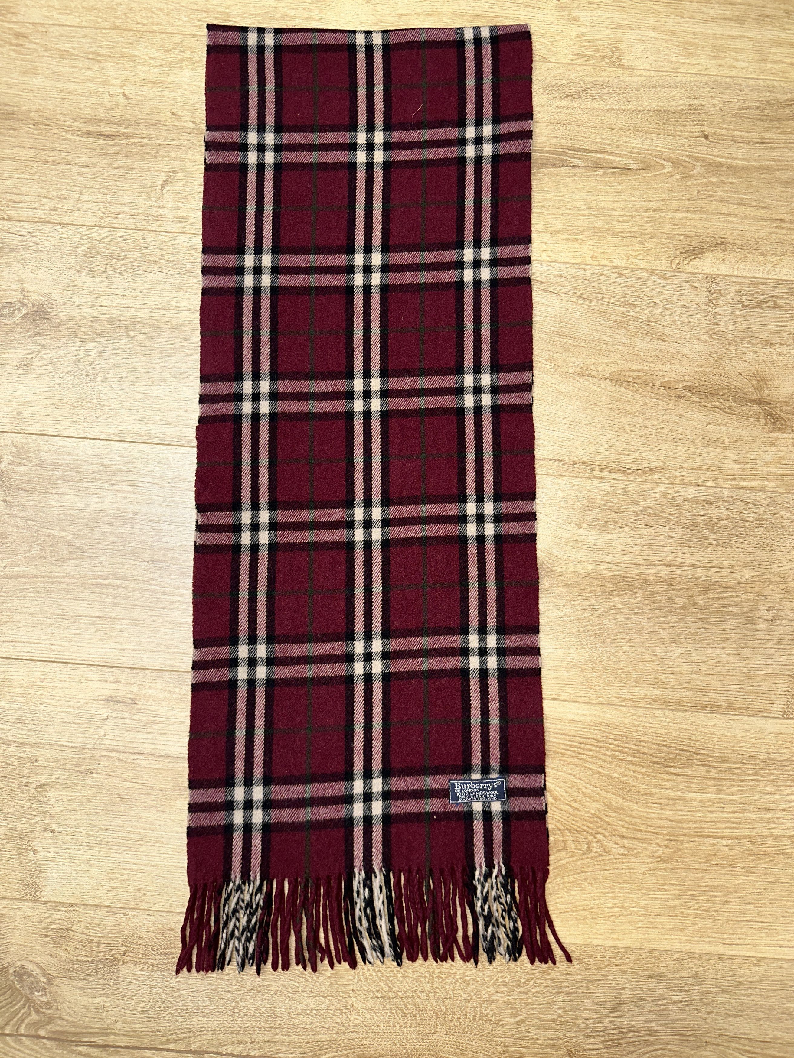 Burberry Iconic Burberrys Lambswool Burgundy Check Scarf 160x30cm Size ONE SIZE - 5 Thumbnail