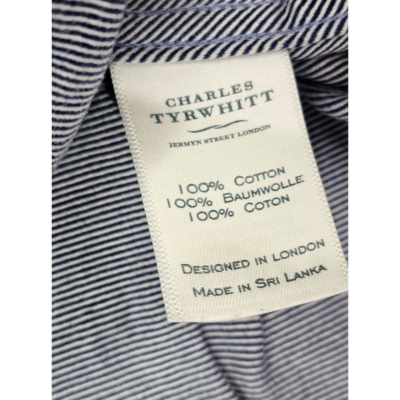 Charles Tyrwhitt Charles Tyrwhitt Slim Fit Button Striped Shirt Men L Blue Dress Shirt Sleeve Long Pattern Striped Non-Iron Chest 46 in Adults Mens Size 42R - 5 Thumbnail
