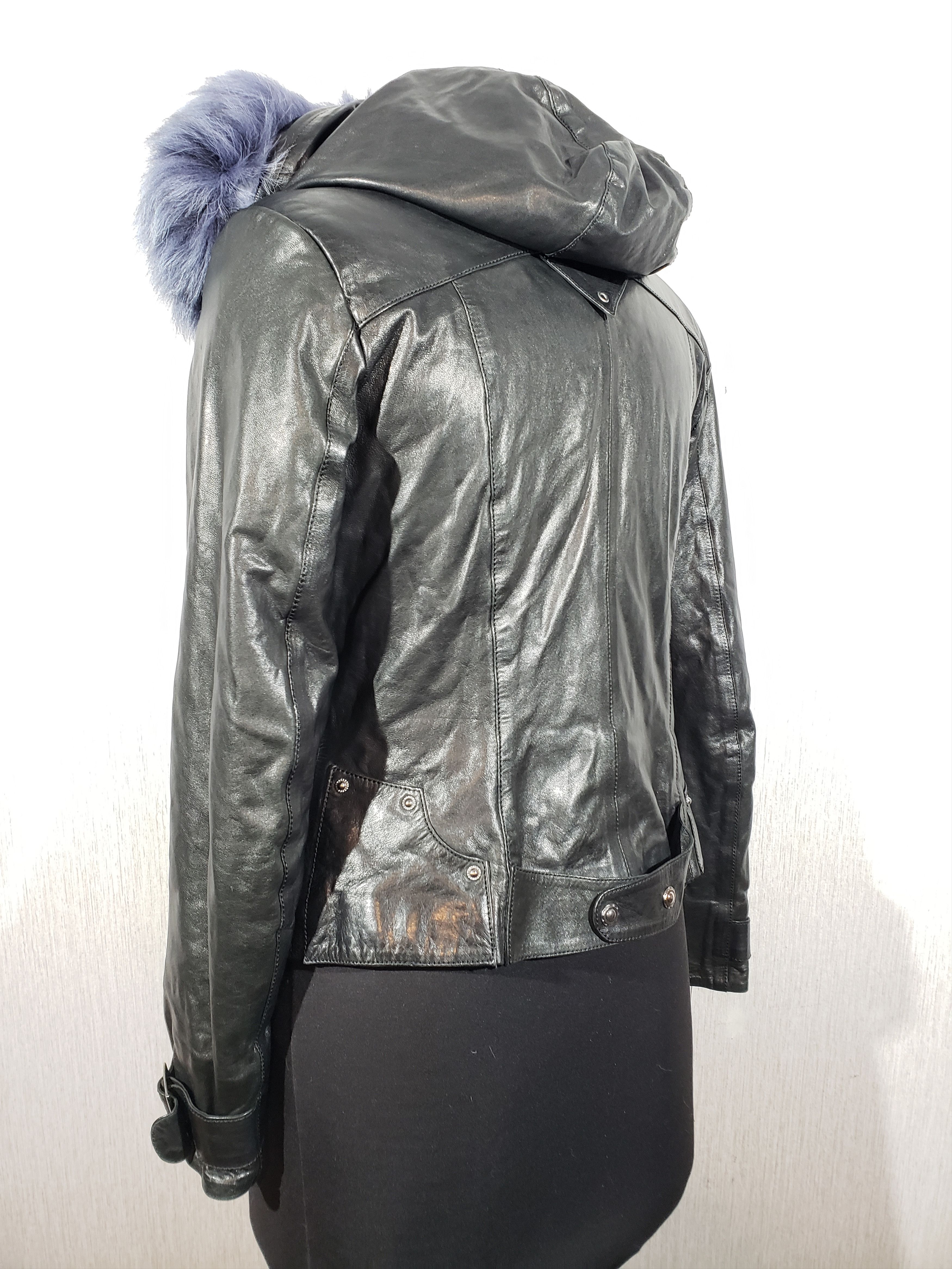 Other Black women's leather jacket with a hood. Size M / US 6-8 / IT 42-44 - 6 Thumbnail