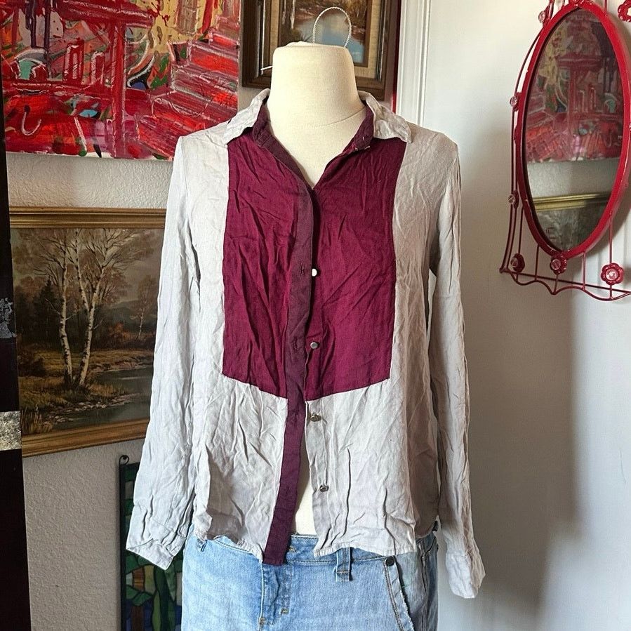 Other tramp burgundy gray button up blouse Size M / US 6-8 / IT 42-44 - 1 Thumbnail