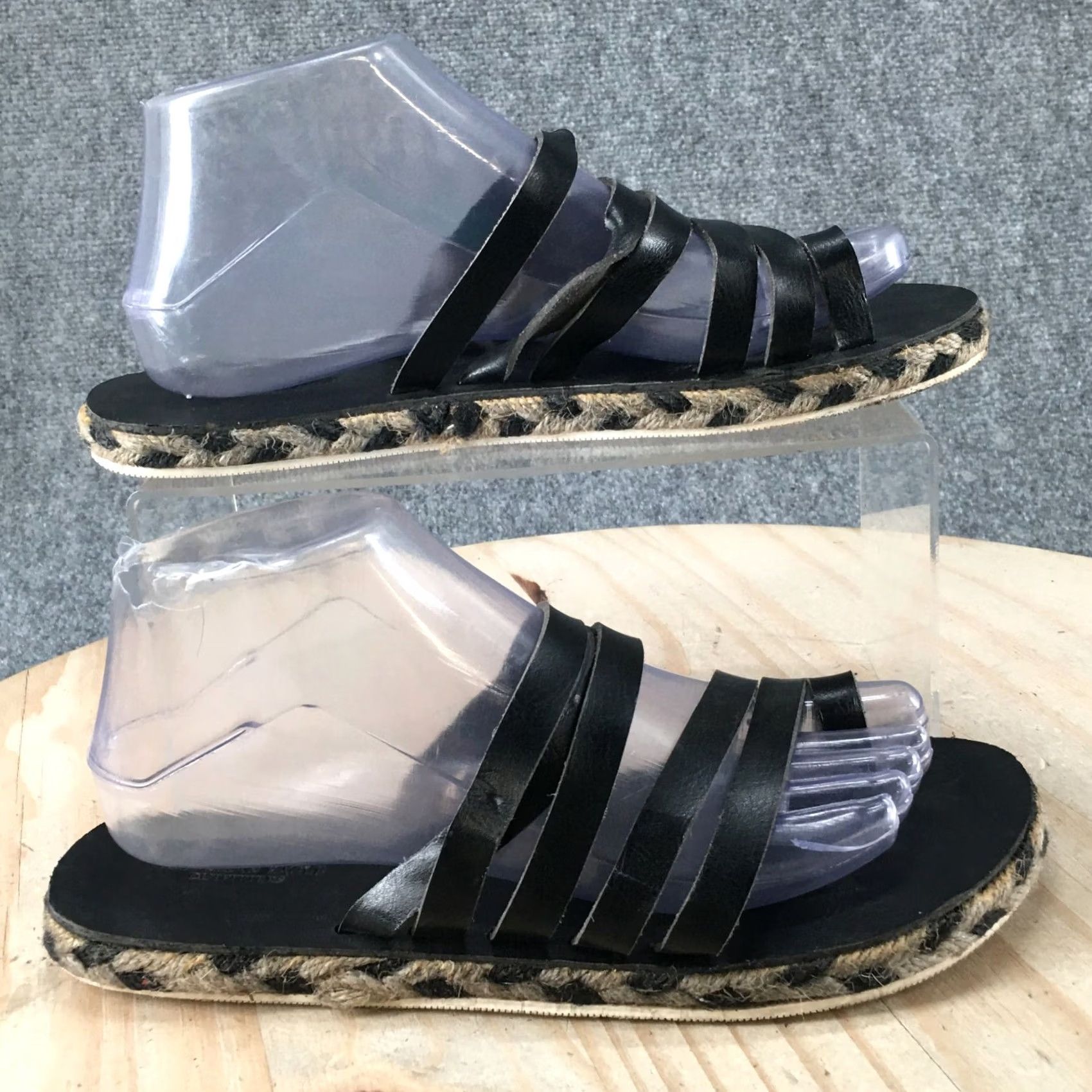 Vintage American Eagle Sandal Womens 8 Black Strappy Espadrille Flats Toe Loop Casual Shoes Size US 8 / IT 38 - 2 Thumbnail