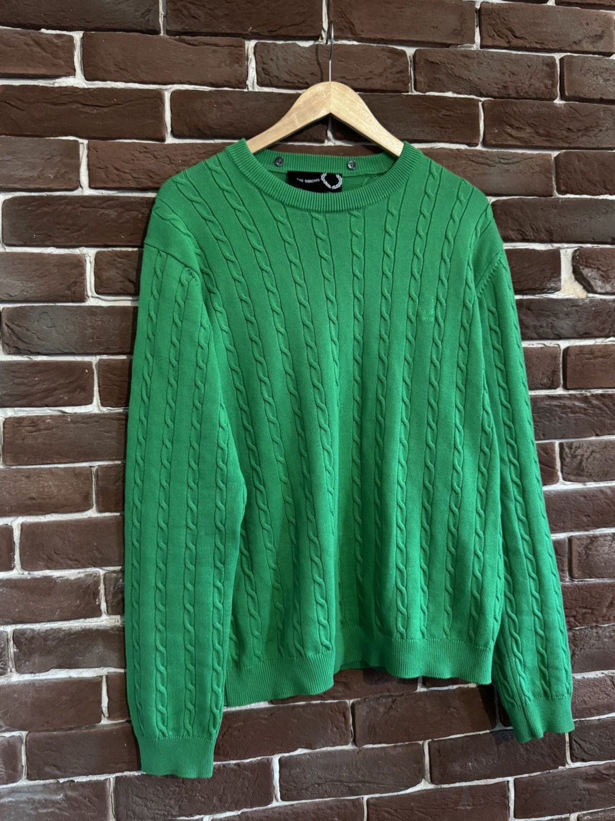 Designer × Raf Simons Raf Simons Fred Perry Green Cable Knit Sweater 42 Rare Hype Size US M / EU 48-50 / 2 - 7 Thumbnail