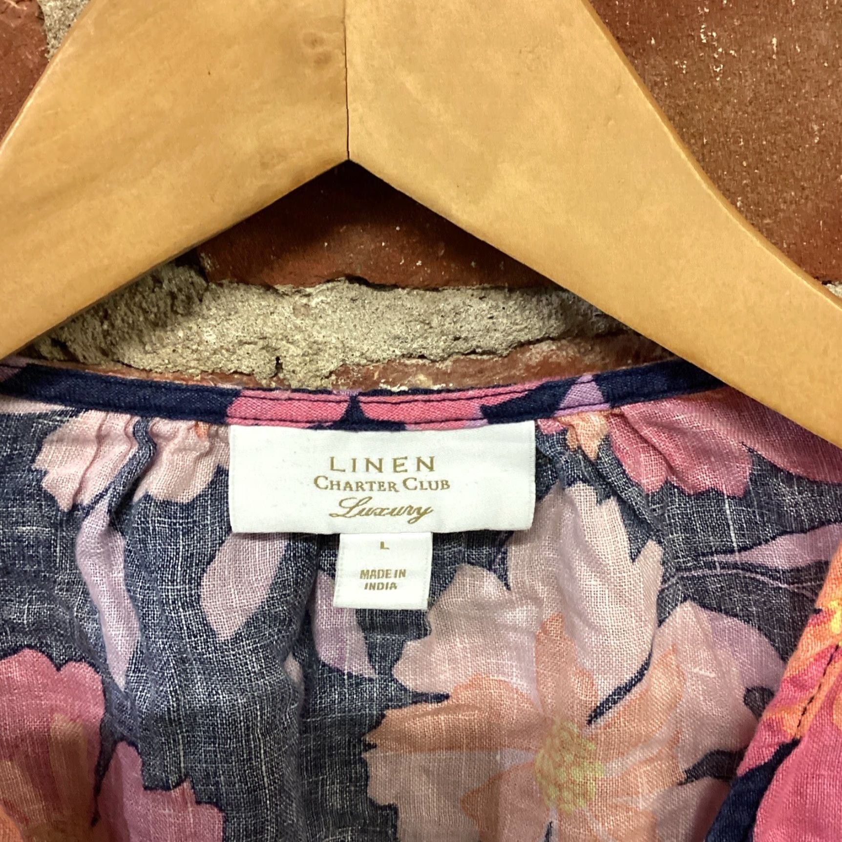 Charter Club Charter Club Shirt Womens Large 100% Linen Floral Tie Bottom Short Sleeve Multicolor V-Neck Top Blouse (Regular) Size L / US 10 / IT 46 - 2 Thumbnail