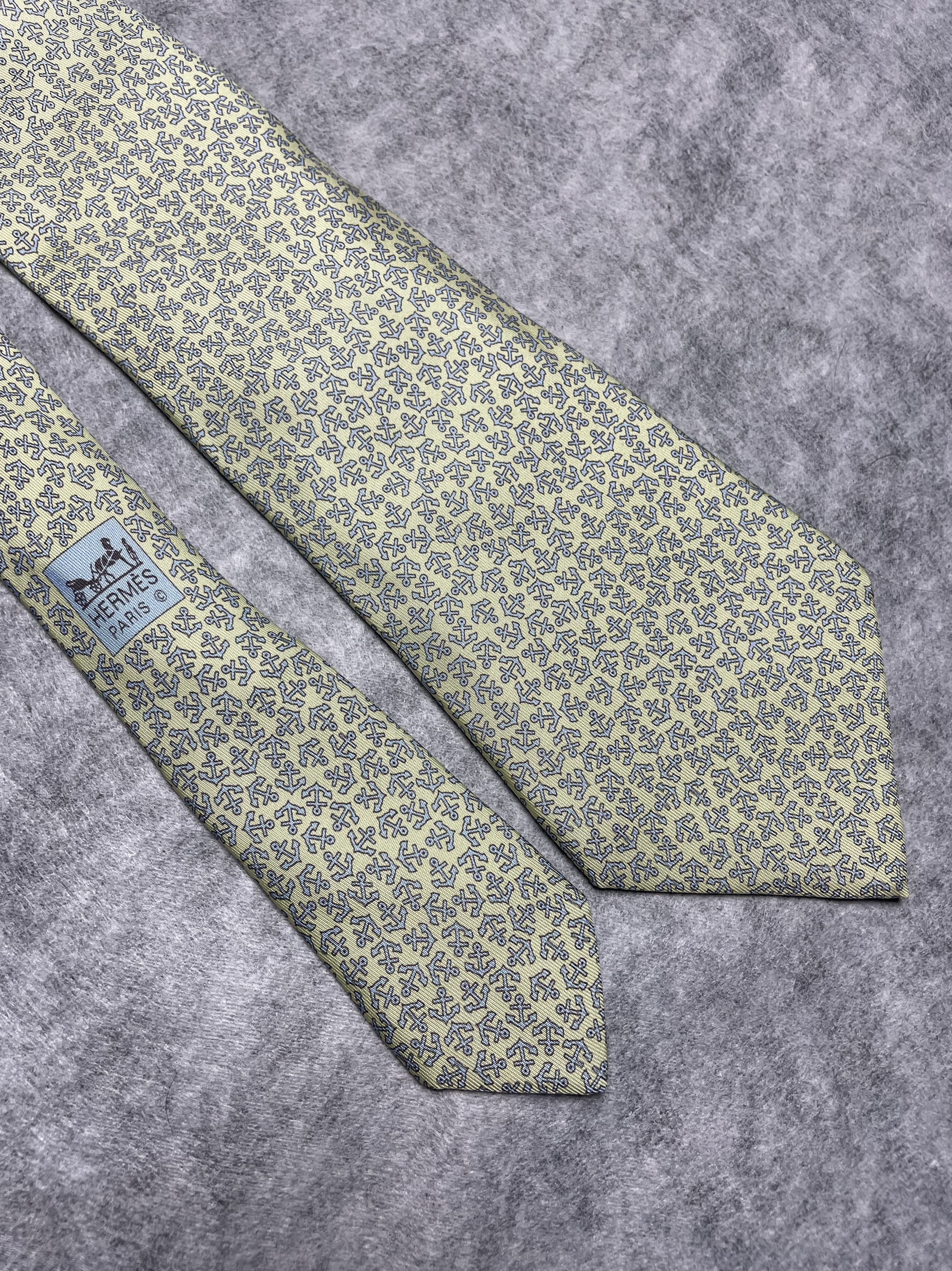 Hermes HERMES Paris 5165 IA Yellow Anchor Print Silk Tie Size ONE SIZE - 3 Thumbnail