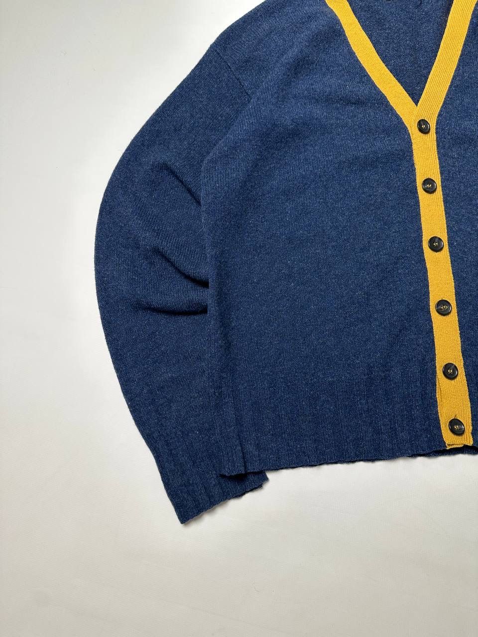 Dolce & Gabbana Dolce Gabbana Blue Wool V-Neck Stripe Detail Cardigan Size US L / EU 52-54 / 3 - 3 Thumbnail