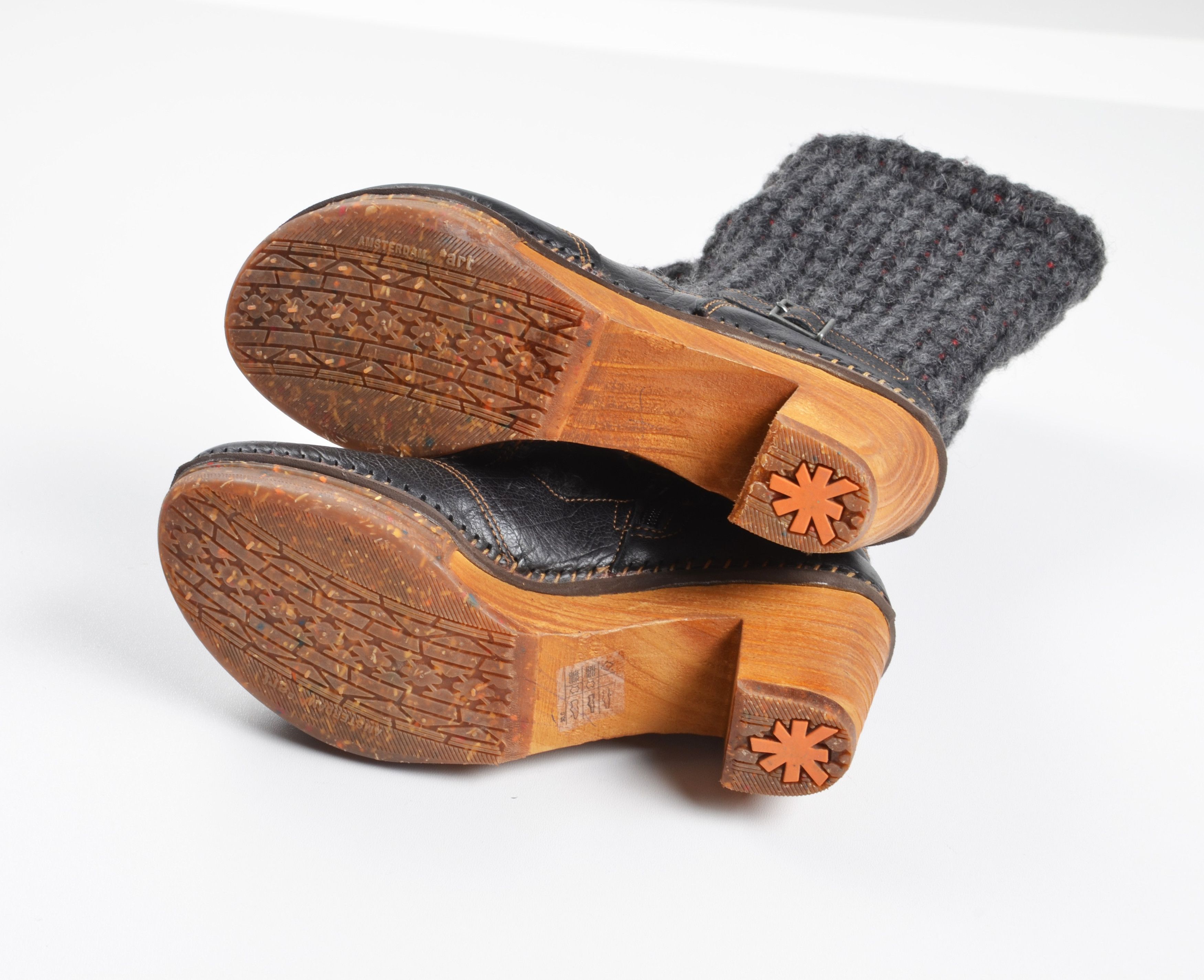 Other The Art Company Y2K Knit Leather Clog Wooden Heel Boots Size US 9 / IT 39 - 6 Thumbnail