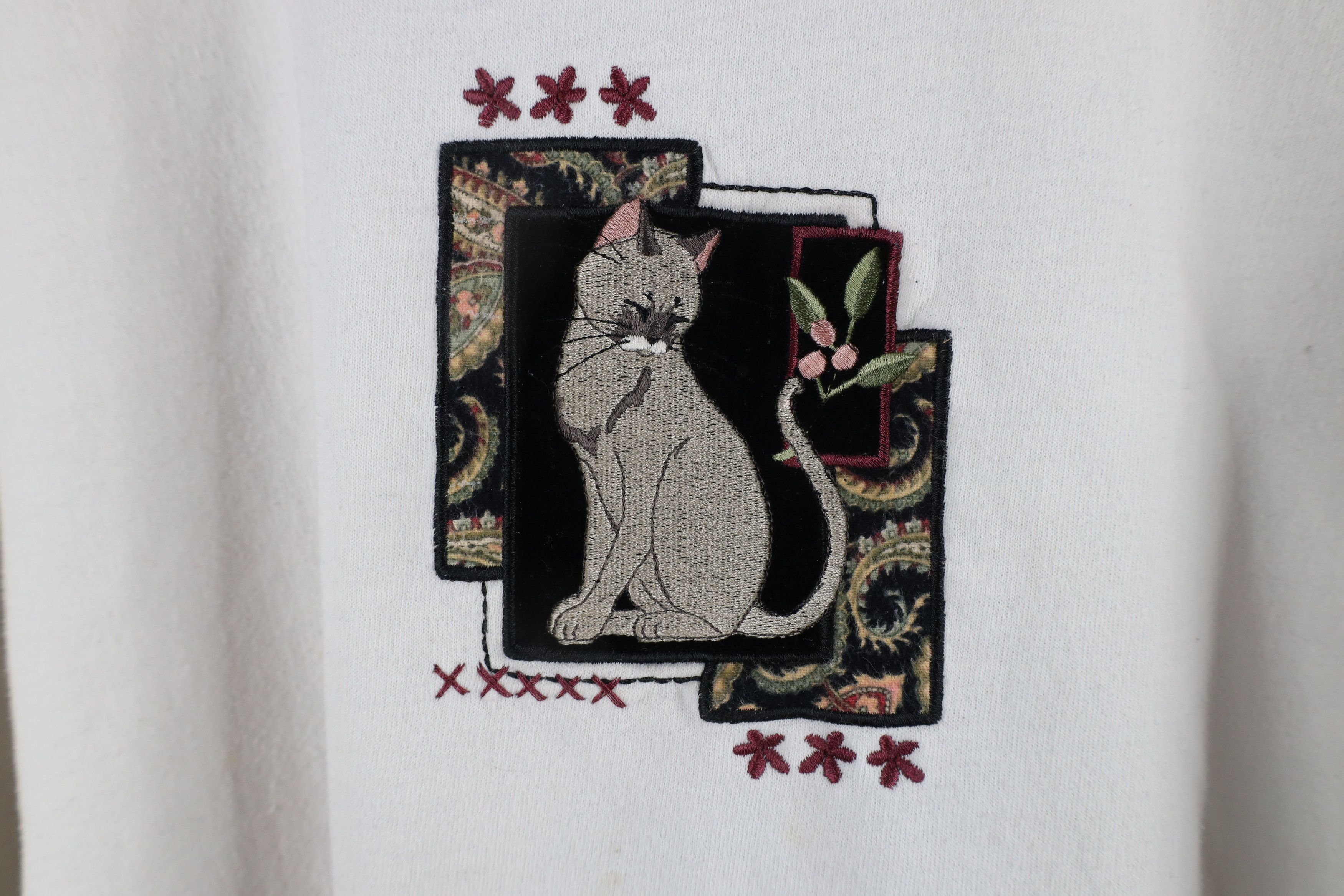 Vintage Vintage 90s Streetwear Cat Kitten Paisley Sweatshirt White Size XXL / US 16-18 / IT 52-54 - 4 Thumbnail