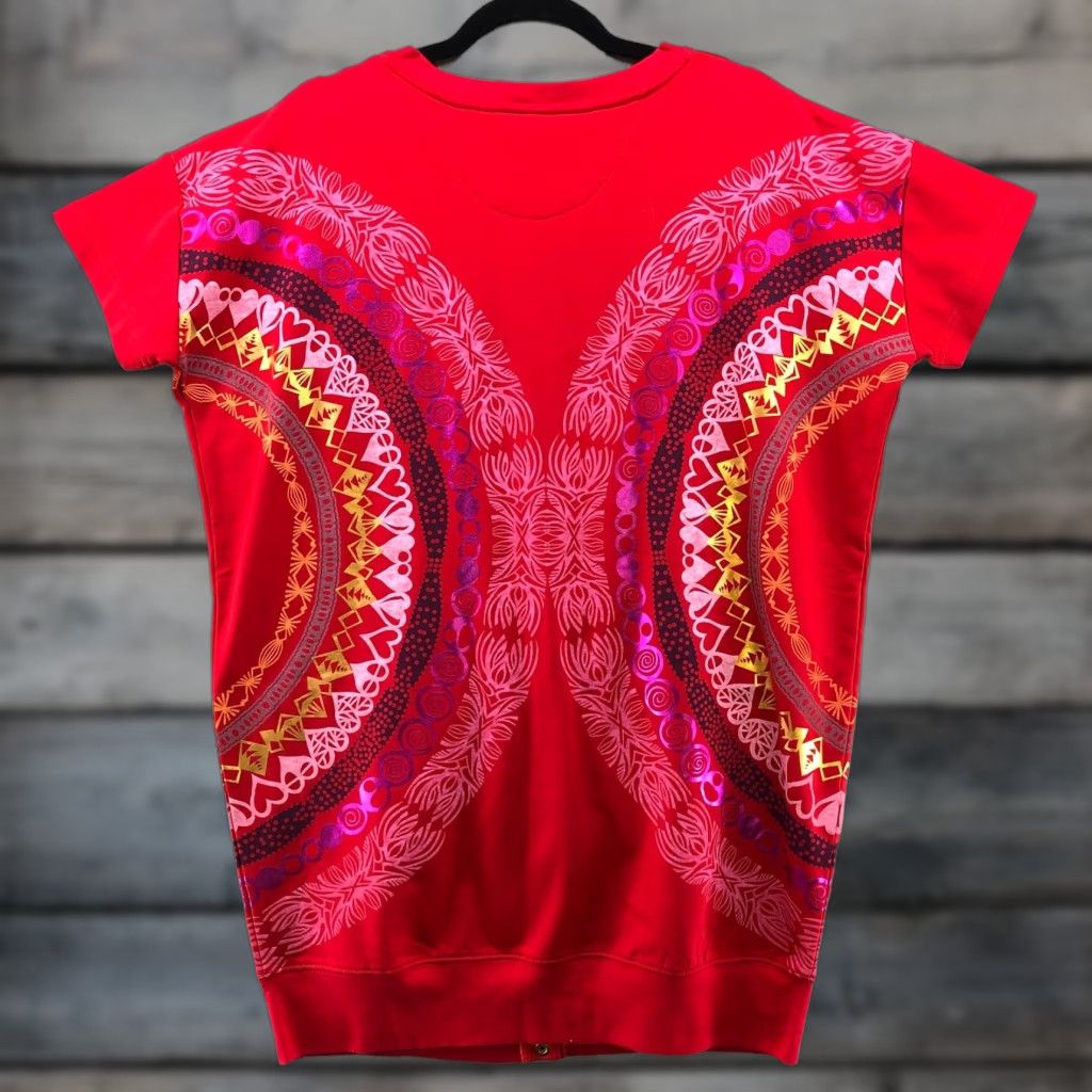 Vintage VINTAGE Cut It Out Cardigan Womens S Heart Print Boho Cotton Stretch Short Sleeve V-Neck Red Size S / US 4 / IT 40 - 1 Thumbnail