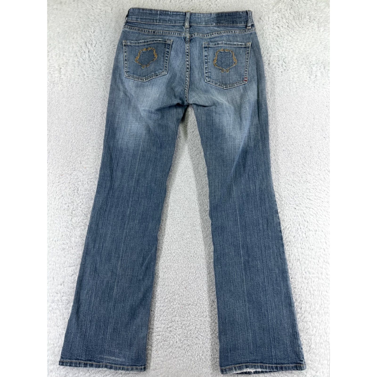 Denime Womens Jeans Denim Blue 27x31 27 Flared Low Rise Medium Wash Embroidered Pants Size 27" / US 4 / IT 40 - 2 Thumbnail