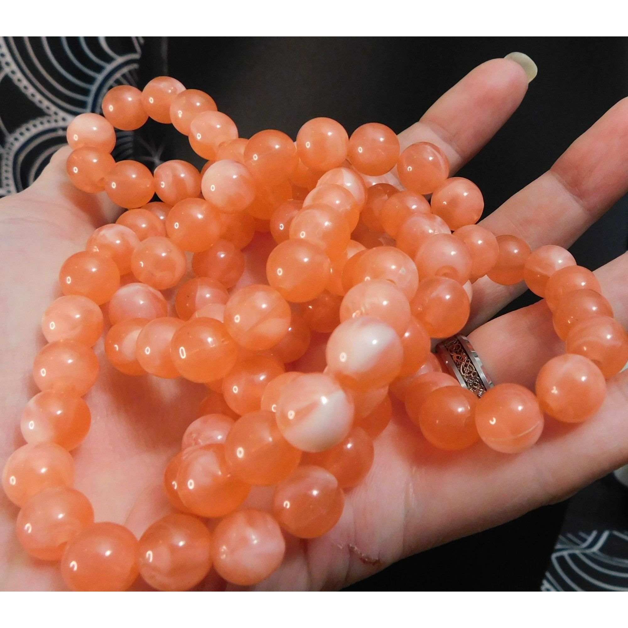 Other Vintage Marbled Salmon Tone Beaded Necklace Size ONE SIZE - 2 Thumbnail