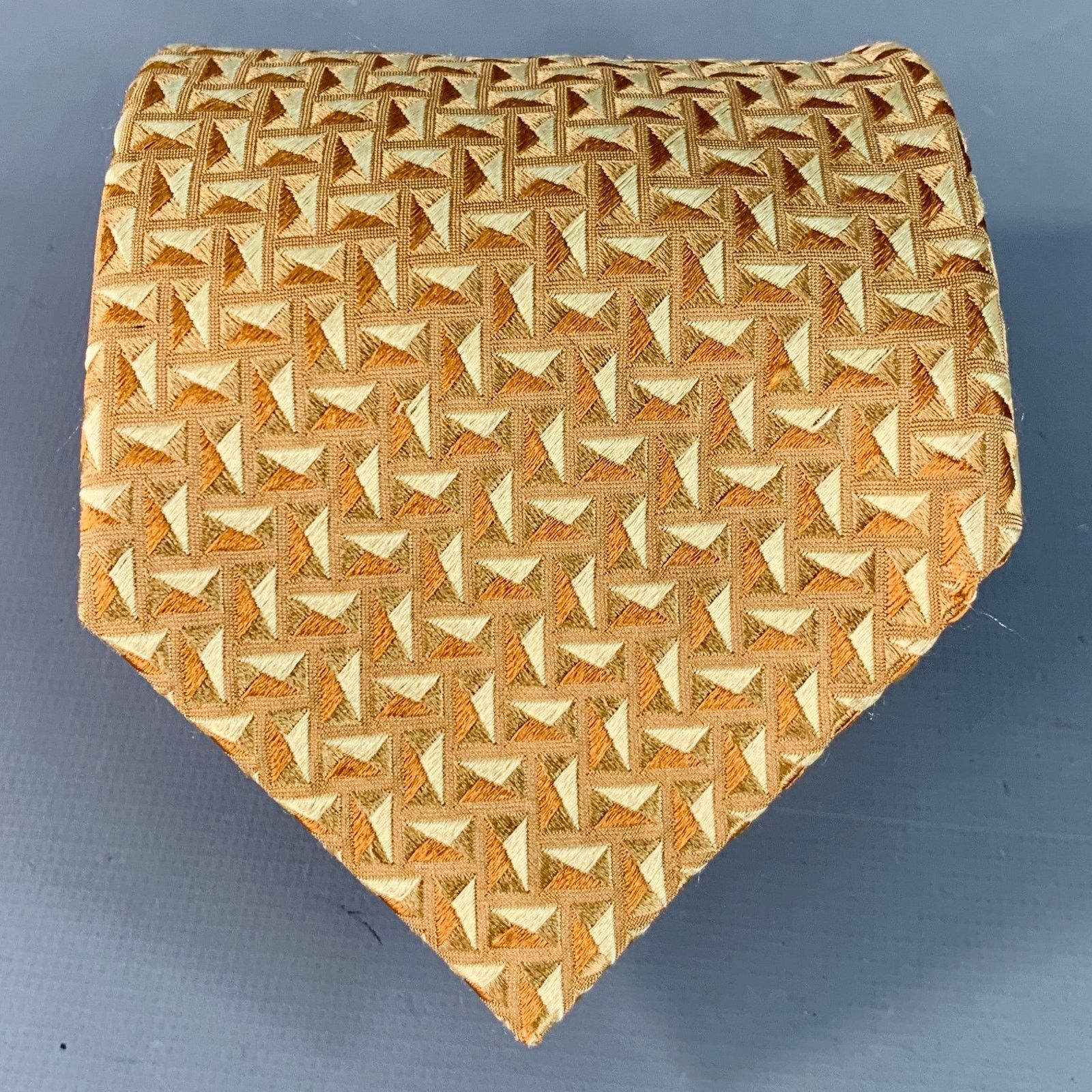 Ermenegildo Zegna ERMENEGILDO ZEGNA Beige Tan Geometric Jacquard Silk Tie Size ONE SIZE - 1 Thumbnail