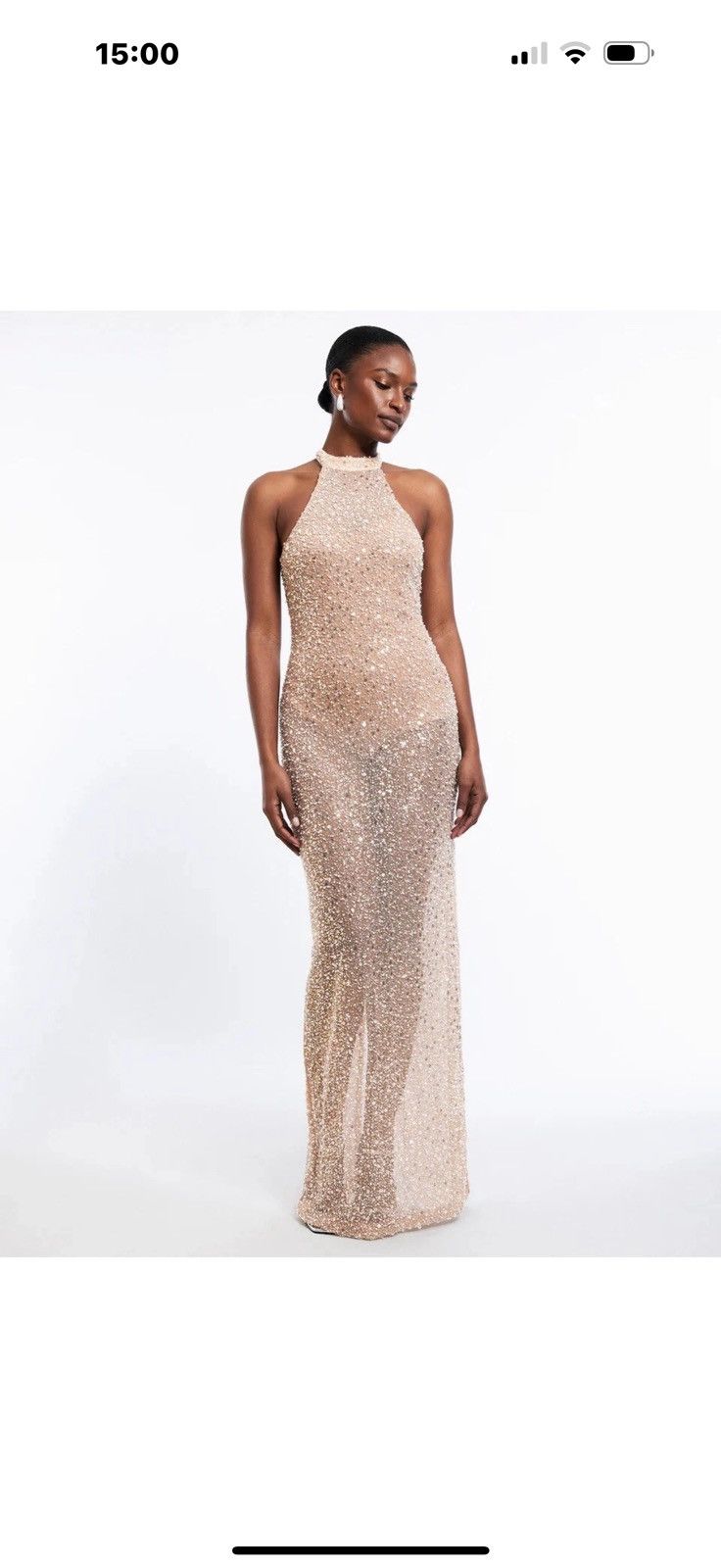 Bcbgmaxazria BCBGMAXAZRIA Jules Beaded Semi-Sheer Halter Gown Size XS / US 0-2 / IT 36-38 - 2 Thumbnail