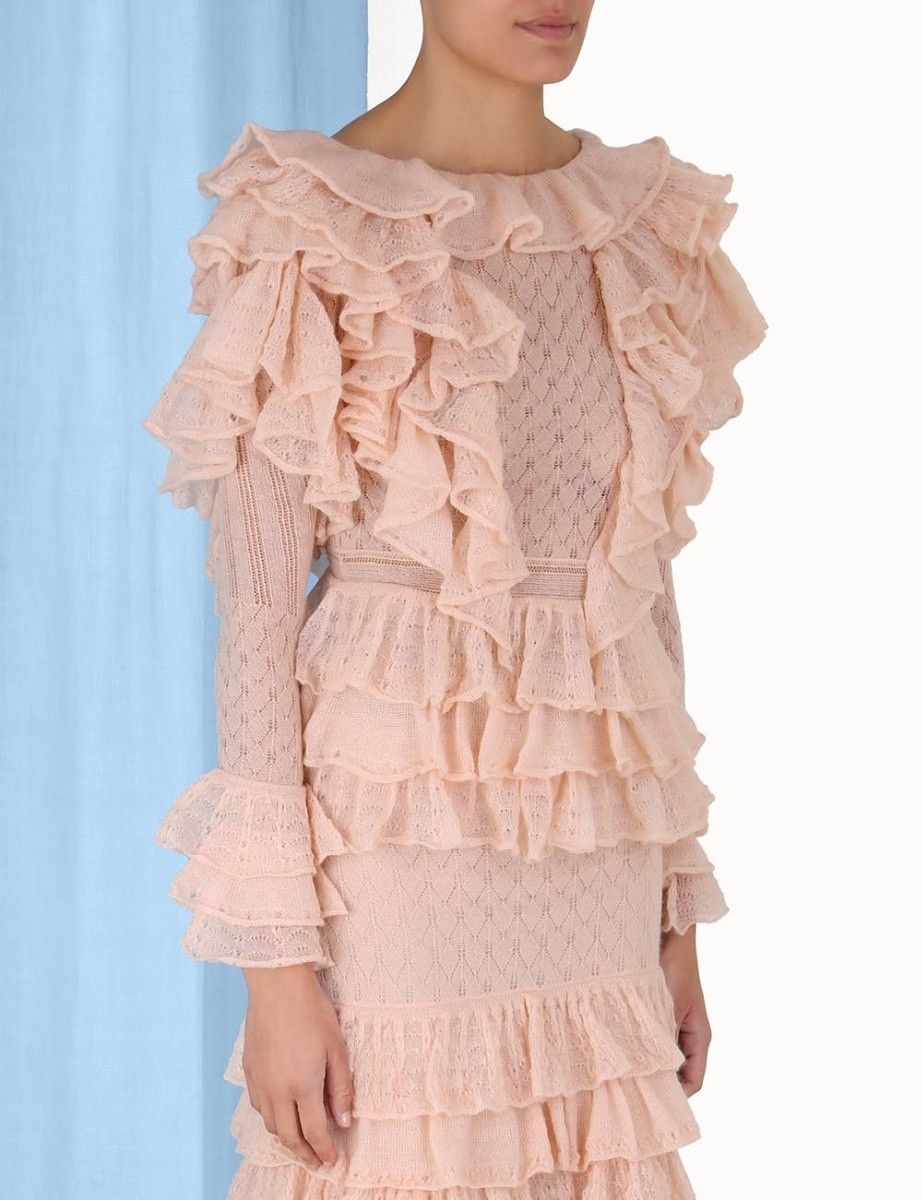 Zimmermann oc11z0425 Luminosity Frill V-Neck Sweater in Pink Size M / US 6-8 / IT 42-44 - 5 Thumbnail