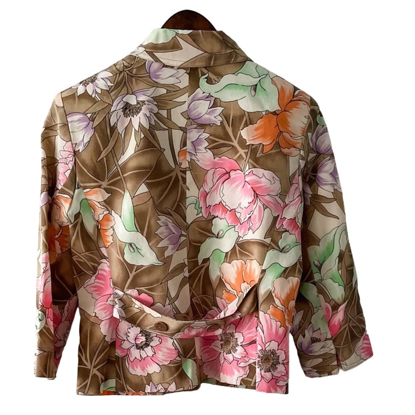 Vintage Vintage 100% Silk Floral Print 3/4 sleeve Blazer Jacket 4 Size S / US 4 / IT 40 - 5 Thumbnail