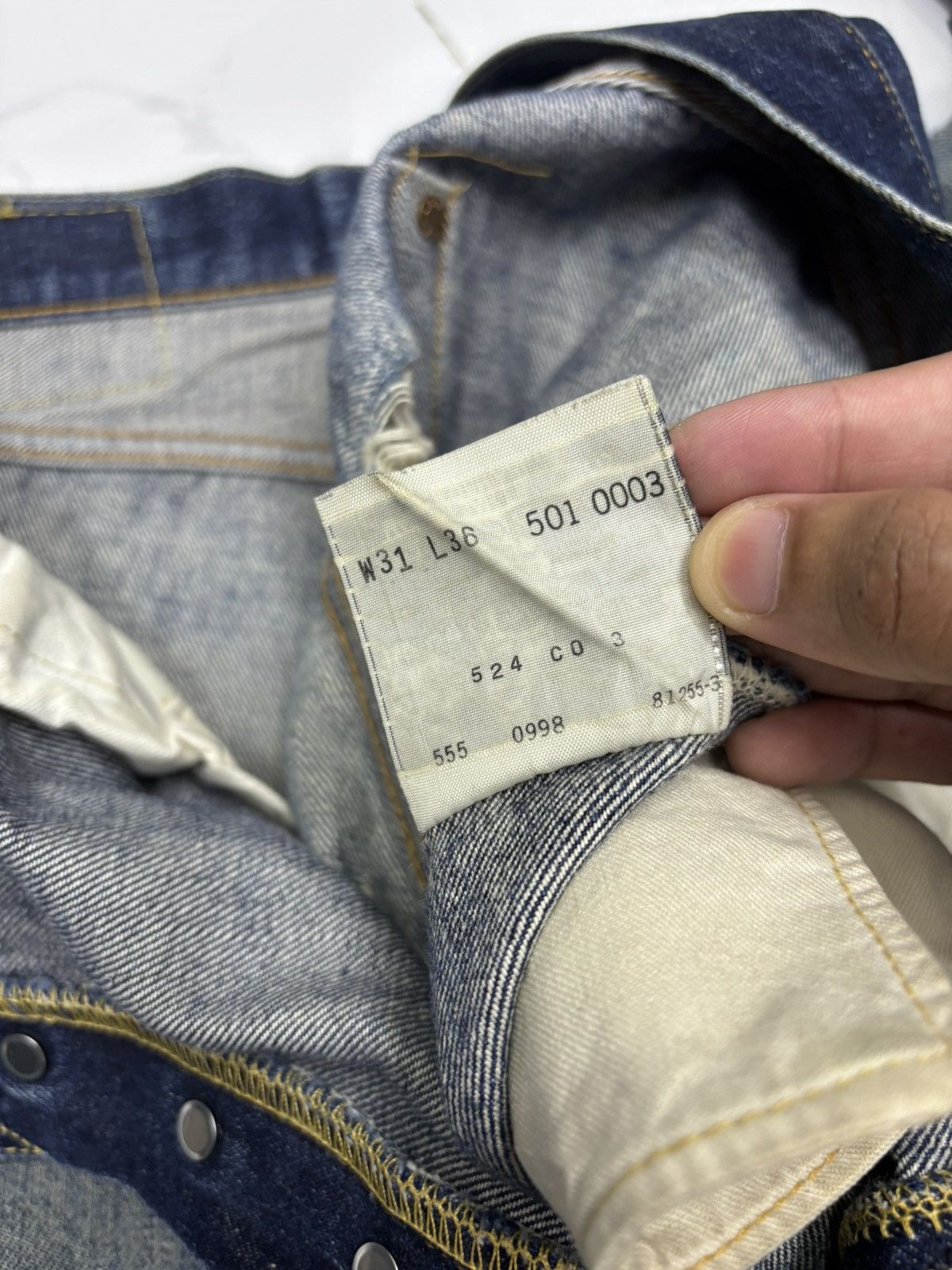 Levi's THRASHED Levis 501 Big E Selvedge Crash Denim Jeans Size US 31 - 17 Thumbnail