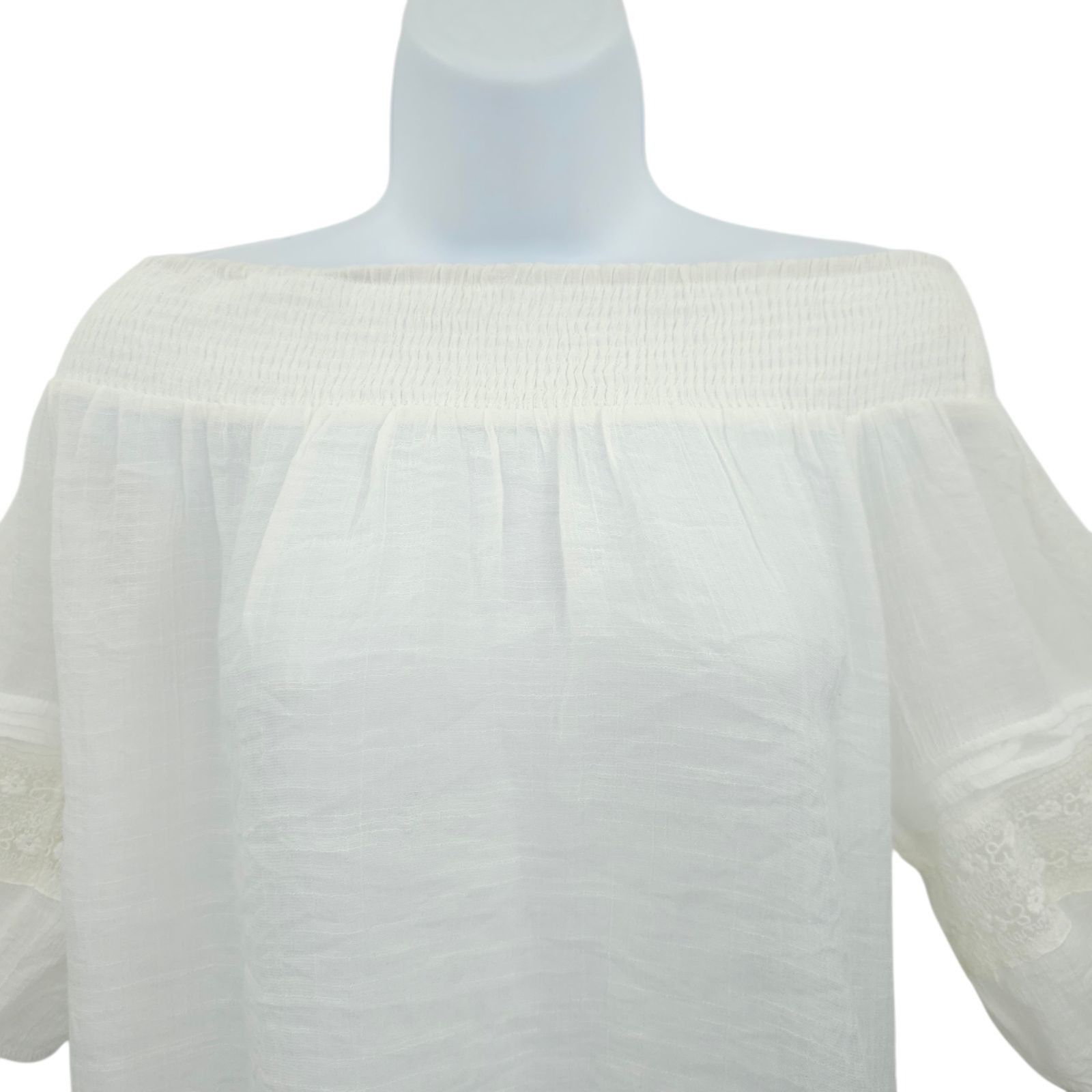 Other Naif Boho Peasant Top M White Gauze Off Shoulder Eyelet Fest Size M / US 6-8 / IT 42-44 - 8 Thumbnail