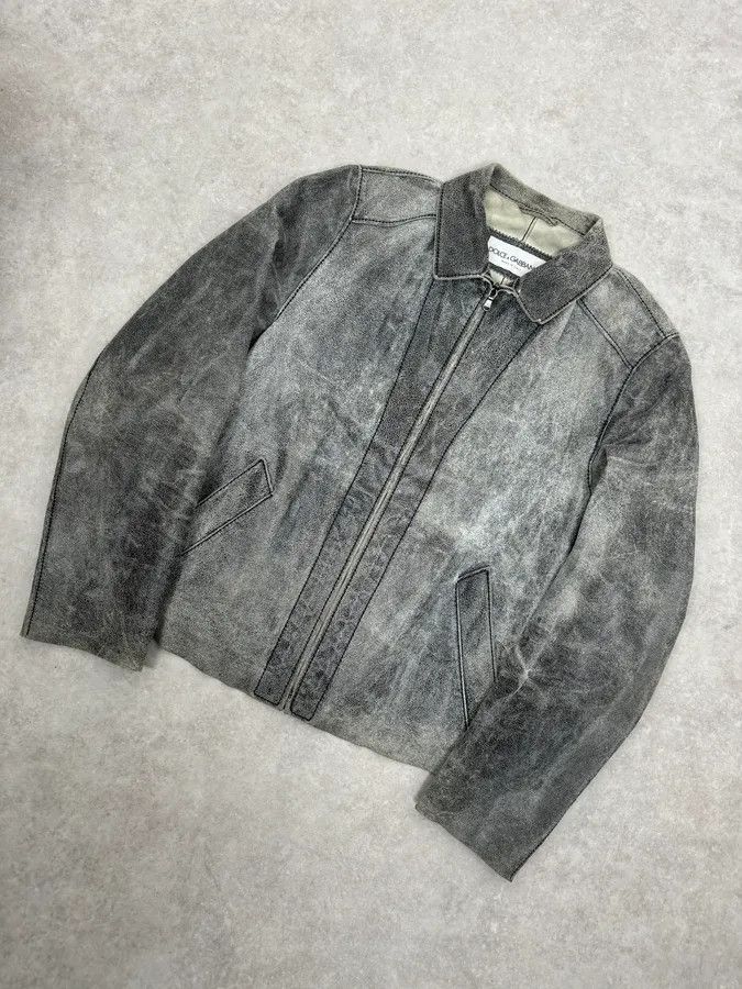 Dolce & Gabbana 1990s Dolce & Gabbana Grey Eroded Grained Leather Jacket Size US M / EU 48-50 / 2 - 4 Thumbnail