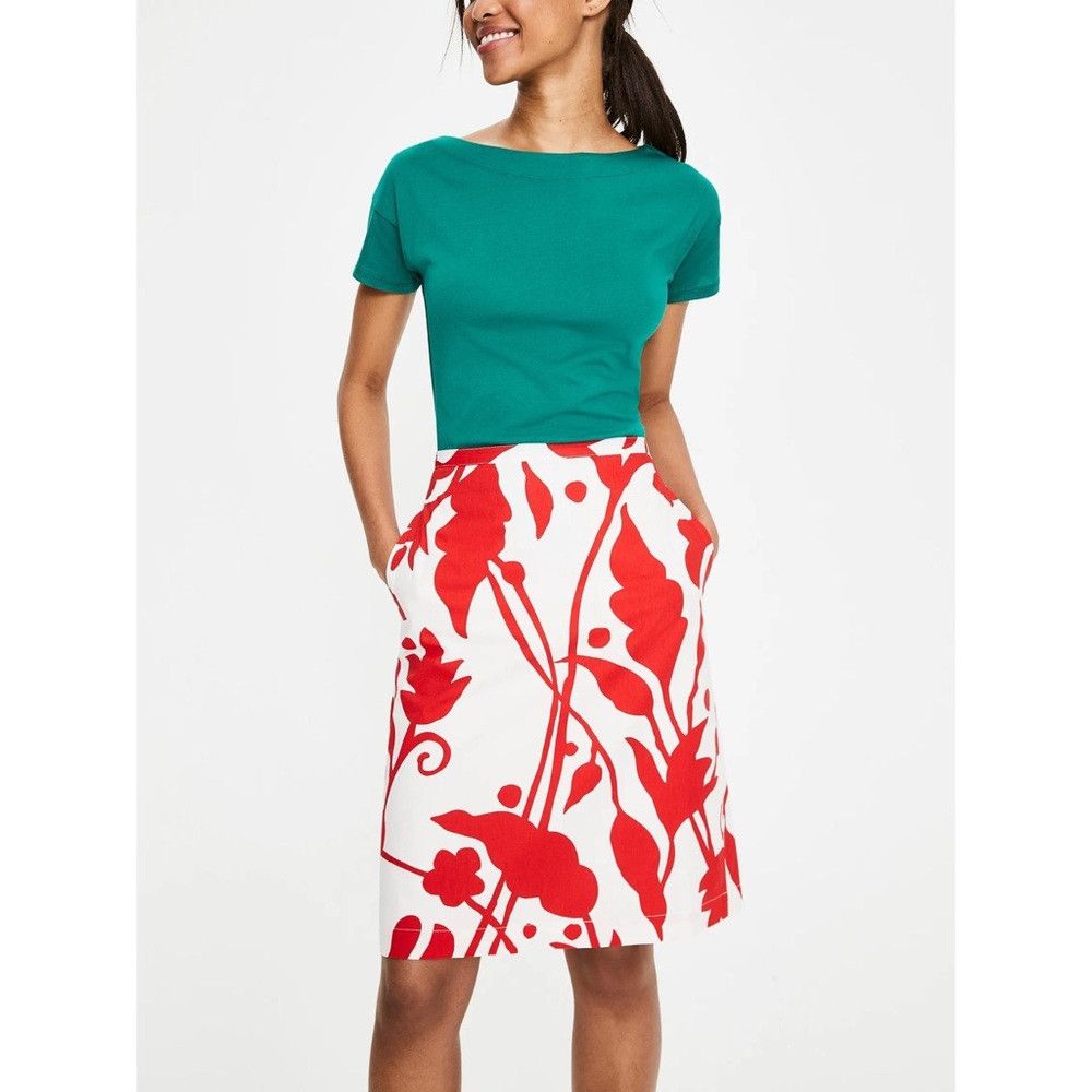 Boden Boden Red White Printed Cotton A-Line Skirt Size 12 Size 34" / US 12 / IT 48 - 1 Thumbnail