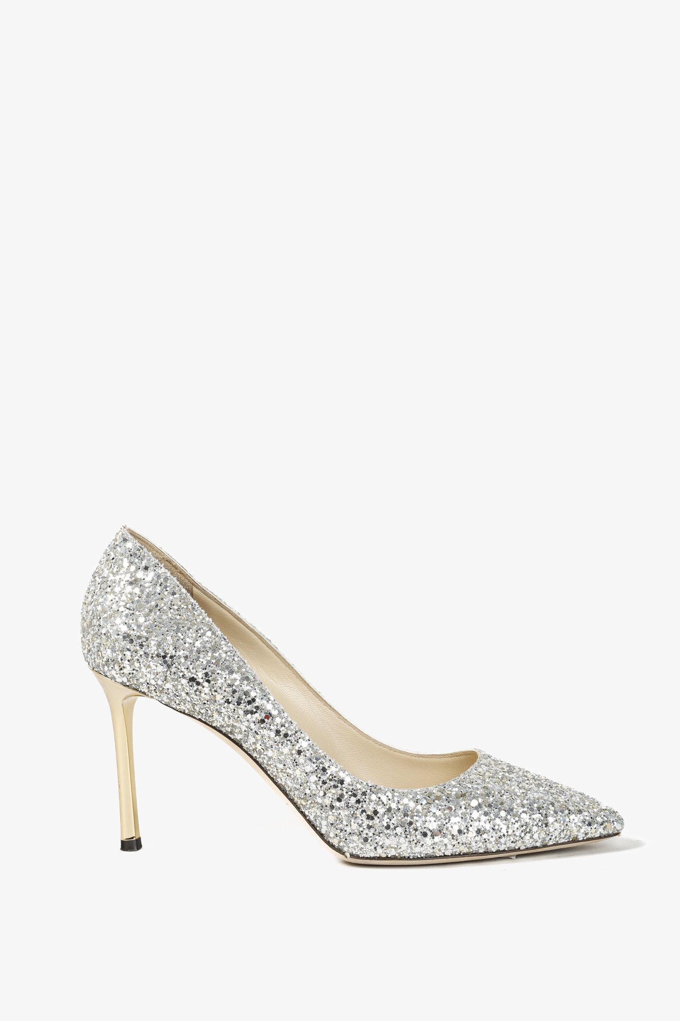 Jimmy Choo Jimmy Choo Romy 85 Silver Champagne Glitter Pumps Size US 7 / IT 37 - 1 Thumbnail