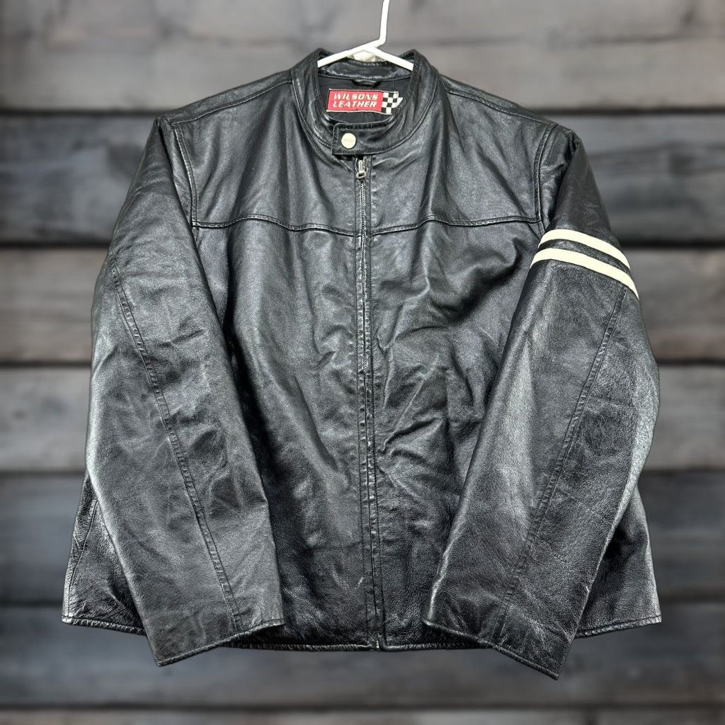 Vintage VINTAGE Wilsons Leather Jacket Mens XL Black Genuine Real Cafe Racer Stripe Y2K Size US XL / EU 56 / 4 - 1 Thumbnail