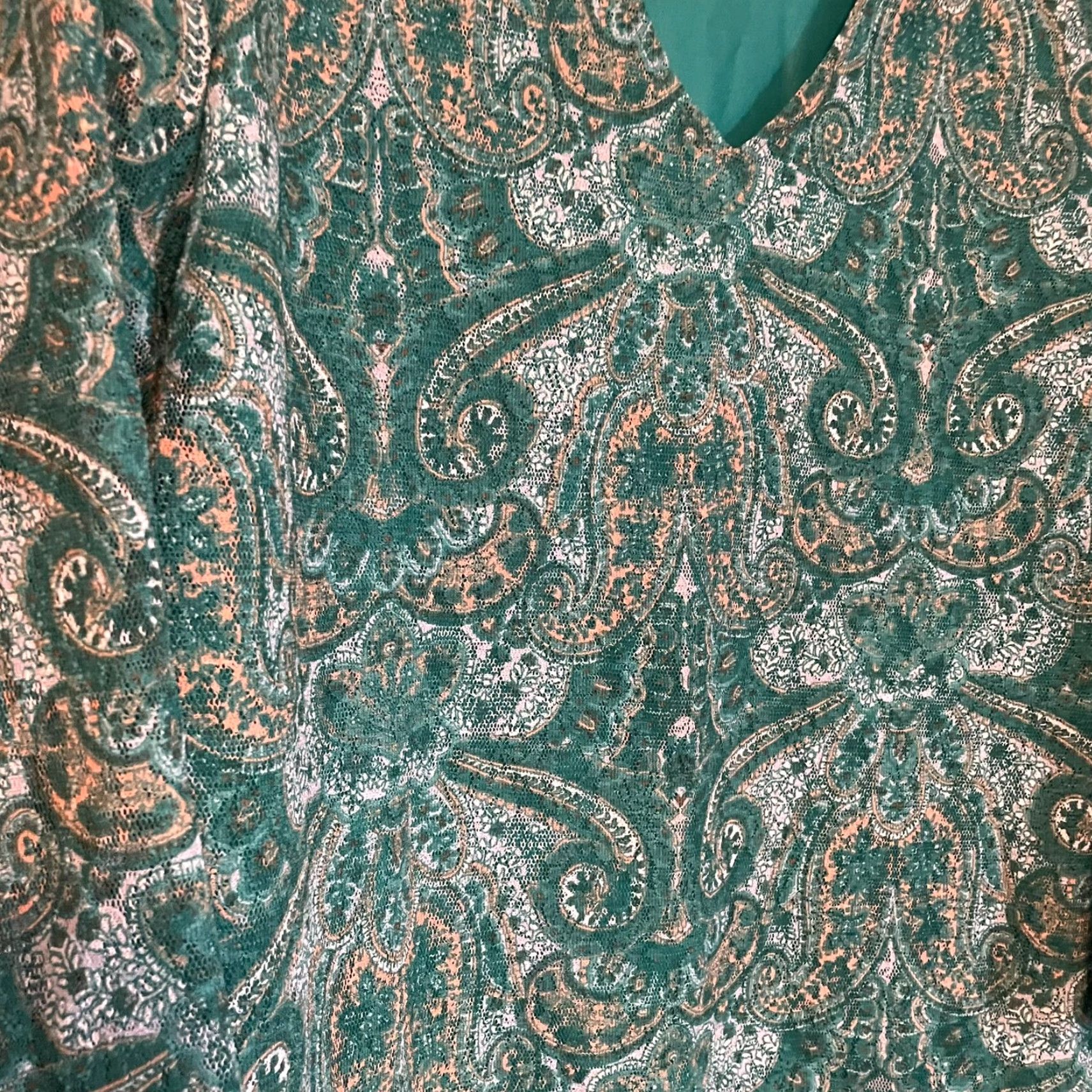 Vintage Susan Graver Style Tunic Top Womens Lace Green Paisley Bohemian Shirt Versatile Adult Regular Sleeve 3/4 Casual/Office Shoes Size L / US 10 / IT 46 - 2 Thumbnail