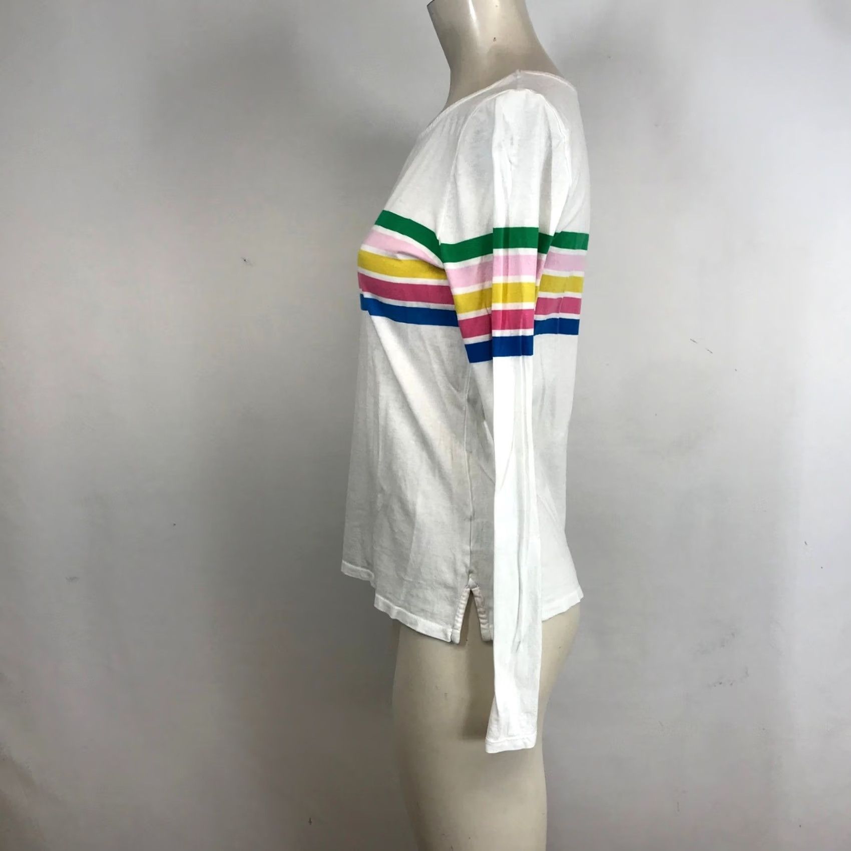 Boden Boden White Long Sleeve Crew Neck Rainbow Stripe T Shirt Women's Size 2 Size XS / US 0-2 / IT 36-38 - 6 Thumbnail