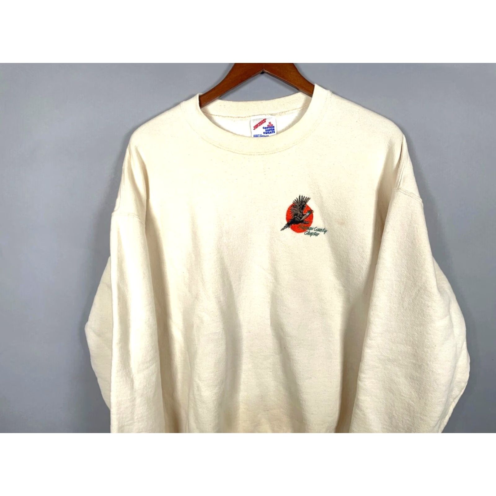 Jerzees VINTAGE Jerzees 90s Turkey Embroidered Sweatshirt Men XL Ivory Crew Neck Pullover Graphic Print Saginaw County Jacket Style Size US XL / EU 56 / 4 - 4 Thumbnail