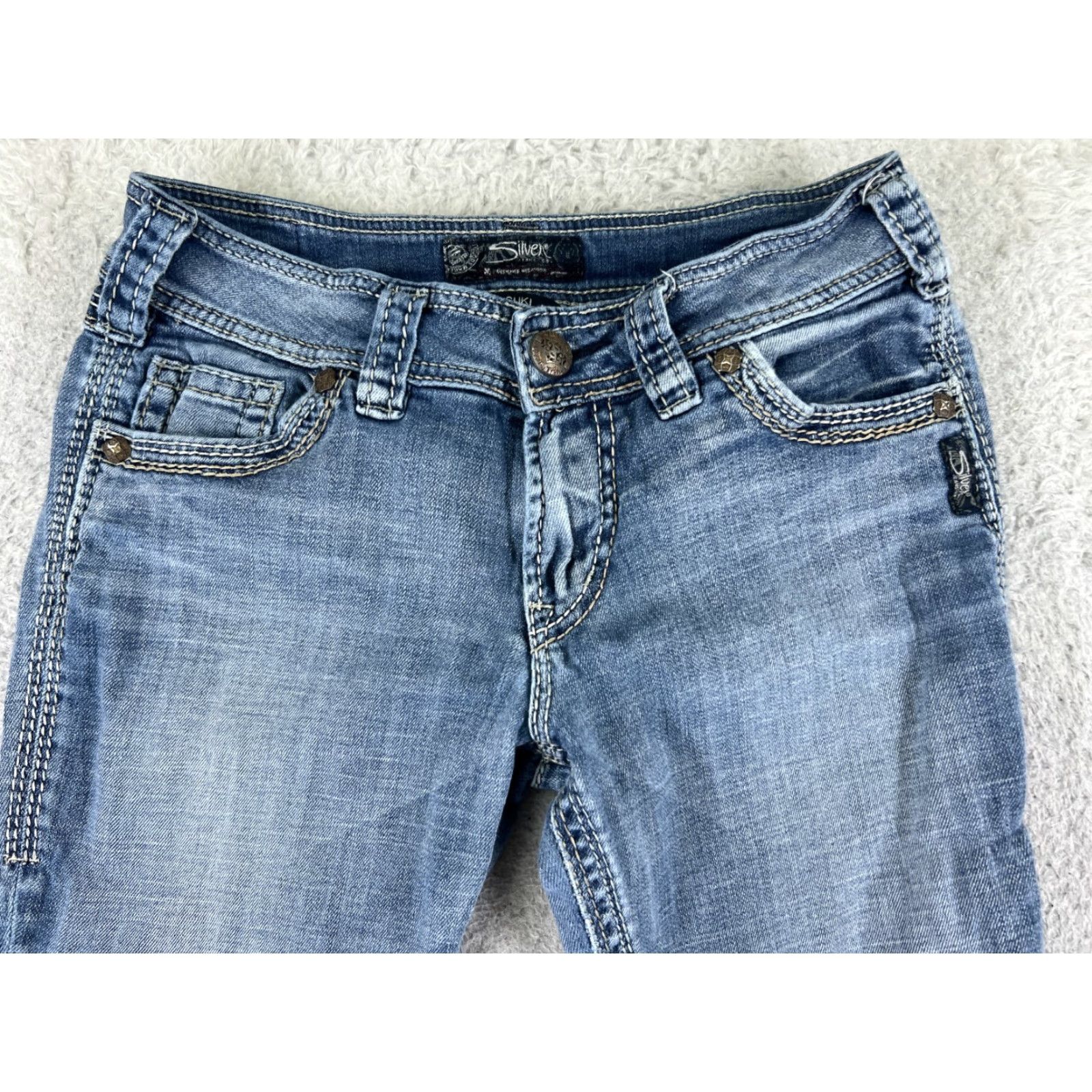Silver Jeans Co. VINTAGE Silver Jeans Womens Bootcut Jeans 28 Blue Denim Cotton Flap Embroidered 2010s Ladies Size 28" / US 6 / IT 42 - 4 Thumbnail