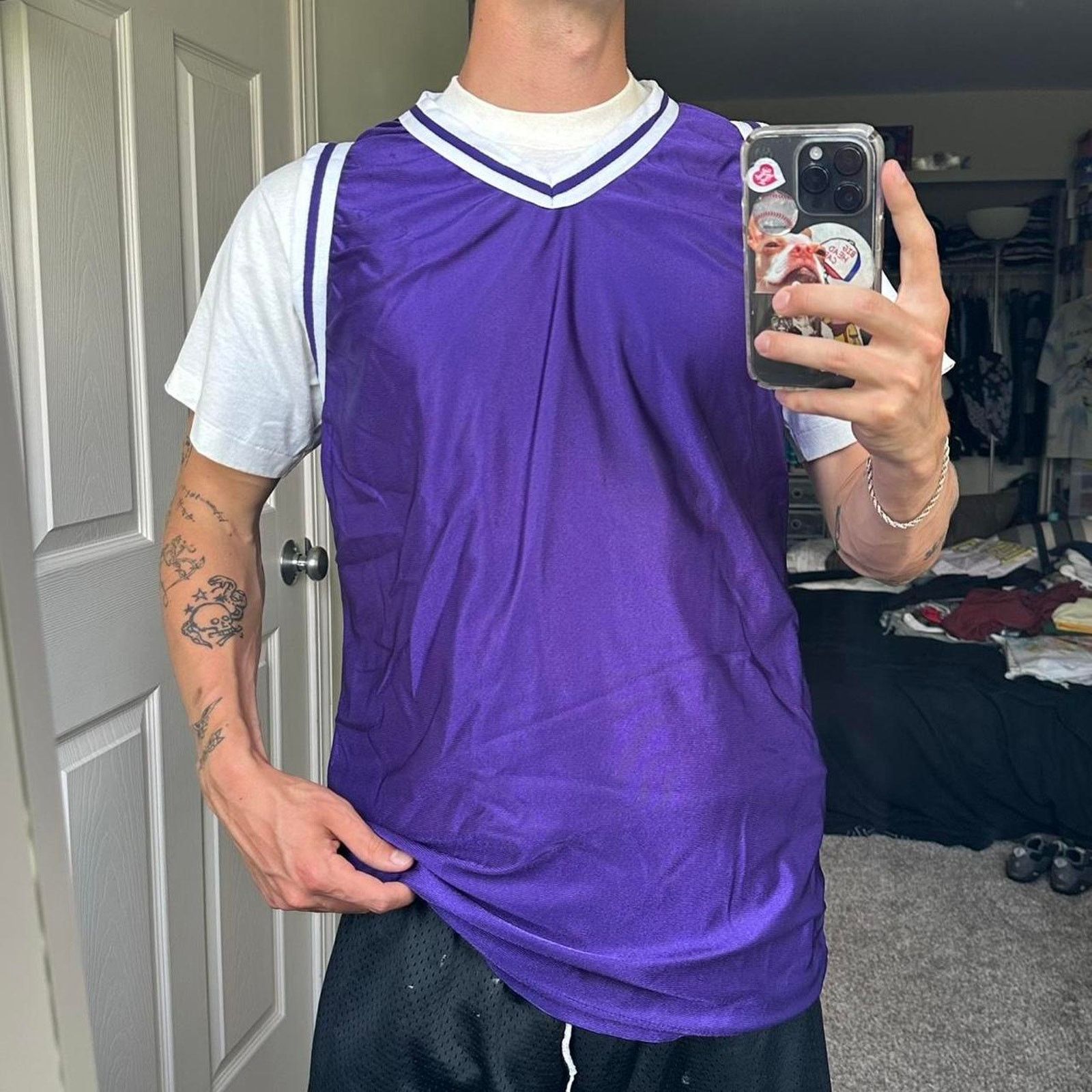 Vintage Vintage 80s White Black Tee Purple Basketball Jersey Shirt Size US M / EU 48-50 / 2 - 2 Thumbnail