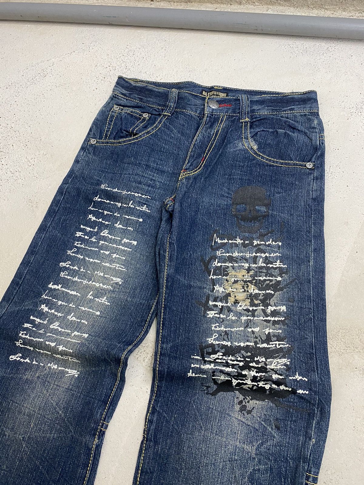 Japanese Brand Batsu Studio Japan Jean Art Poems Clawn Mark Straight Cut Size US 28 / EU 44 - 2 Thumbnail