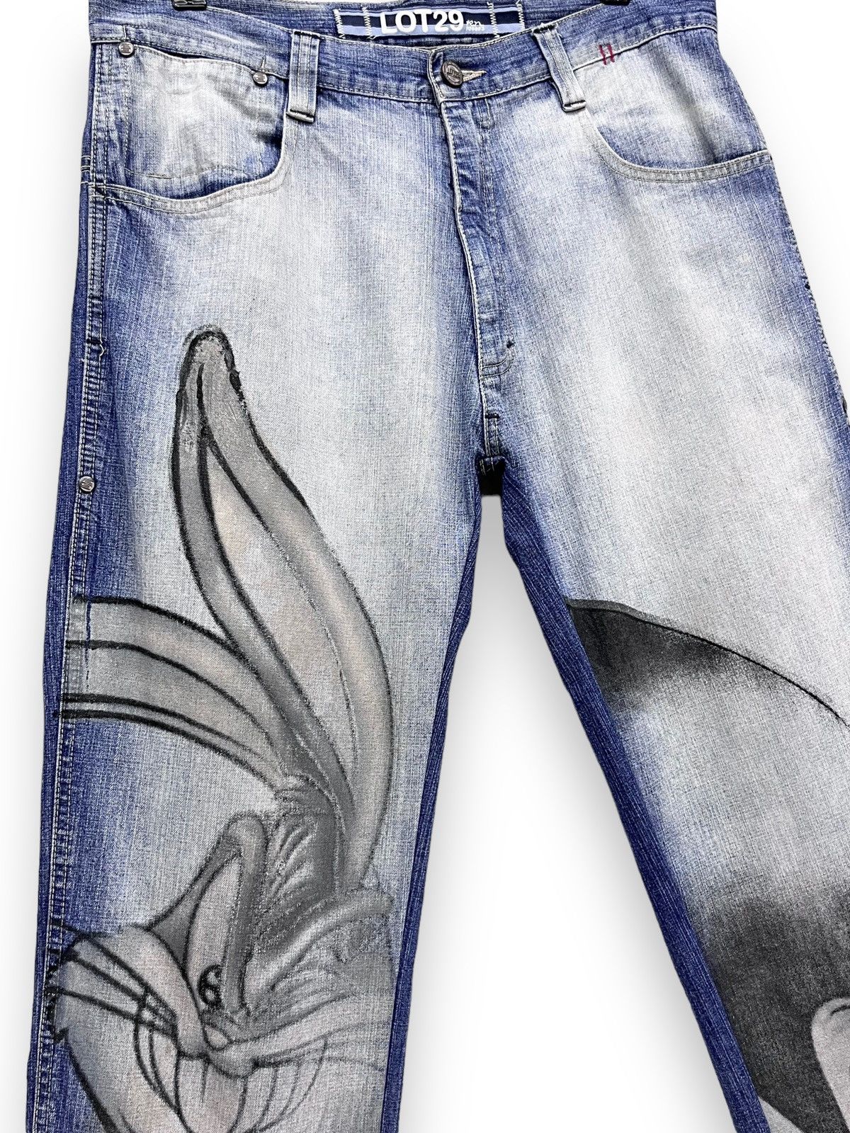 Number (N)ine FYE🔥Vintage LOT29 x LOONEY TUNES Big Print Distressed Denim Size US 33 - 7 Thumbnail