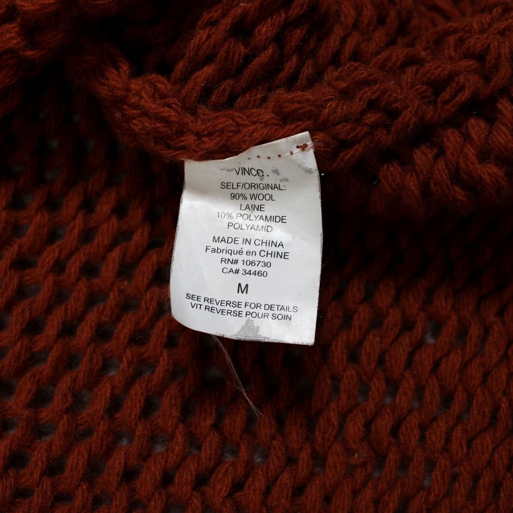 Vince Vince Sweater Women M Orange Boat Neck Open-Knit Wool Pullover Casual Bohemian Size M / US 6-8 / IT 42-44 - 4 Thumbnail