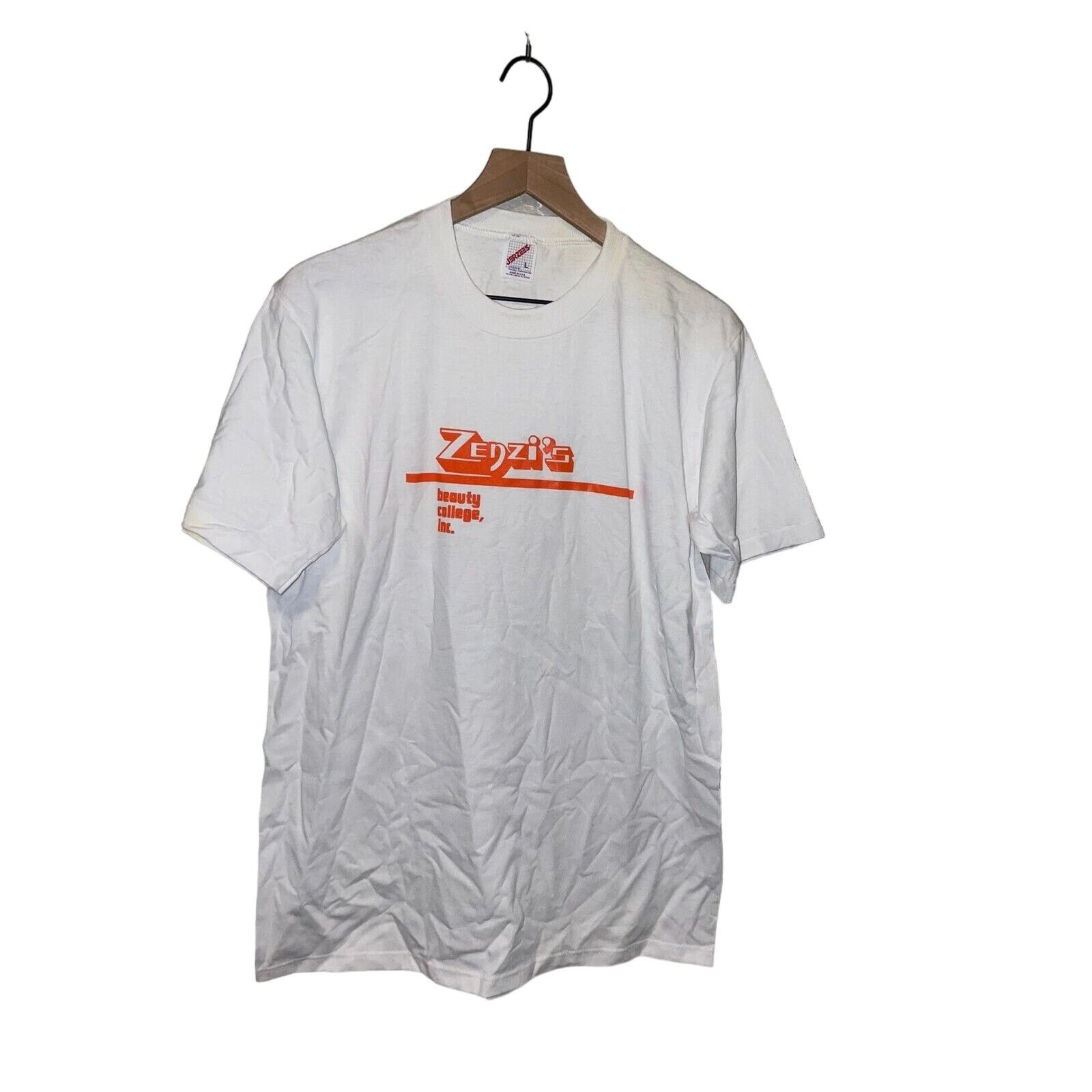 Jerzees Vintage Beauty College Shirt Zenji's Zenji Inc White Tee 90s Size US L / EU 52-54 / 3 - 1 Thumbnail