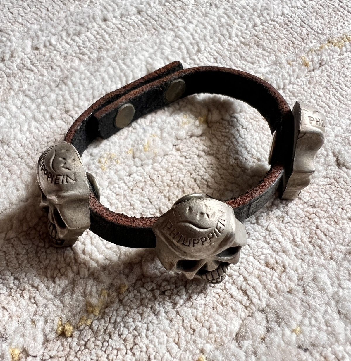 Leather Engraved Skull Leather Philip Plein Bracelet Size ONE SIZE - 3 Thumbnail