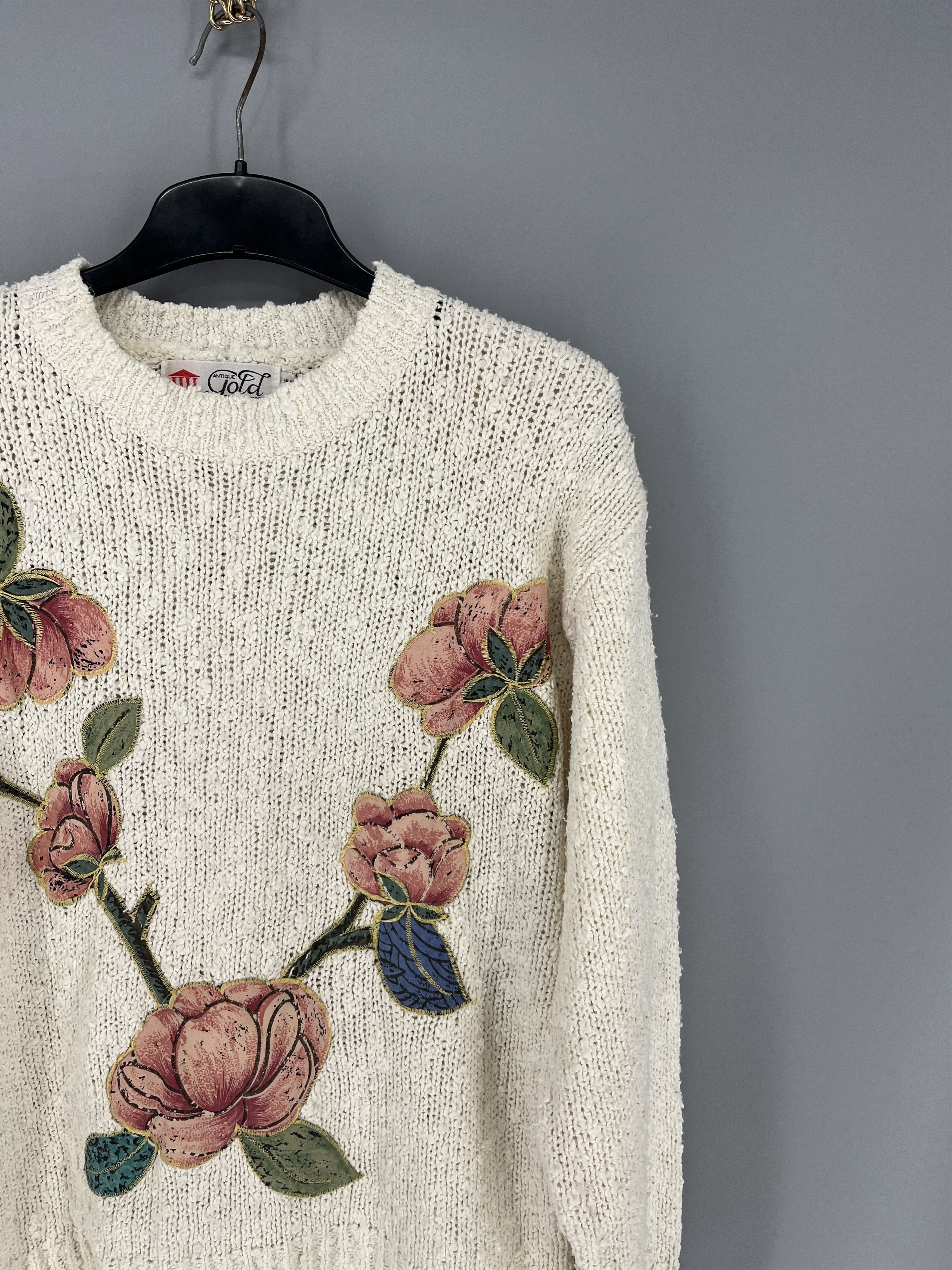 Japanese Brand Vintag BeigeLace With Flower Knitwear Sweater Made in Korea Size M / US 6-8 / IT 42-44 - 5 Thumbnail