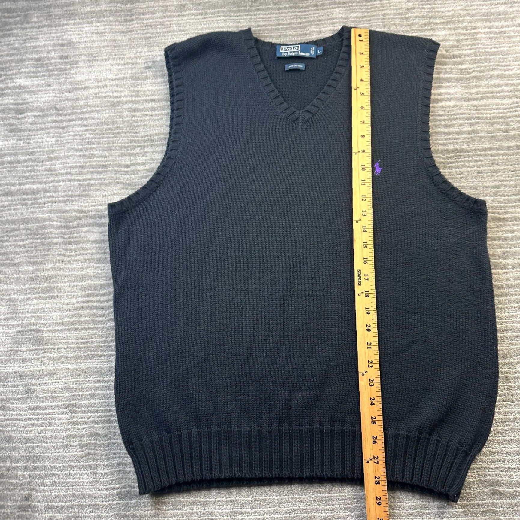 Polo Ralph Lauren VINTAGE Polo Ralph Lauren Vest Mens Large Black Knit Polo Ralph Lauren Sweater Vest Mens L Black Knit Logo 80s 90s Tennis Golf All Seasons Size US L / EU 52-54 / 3 - 8 Thumbnail