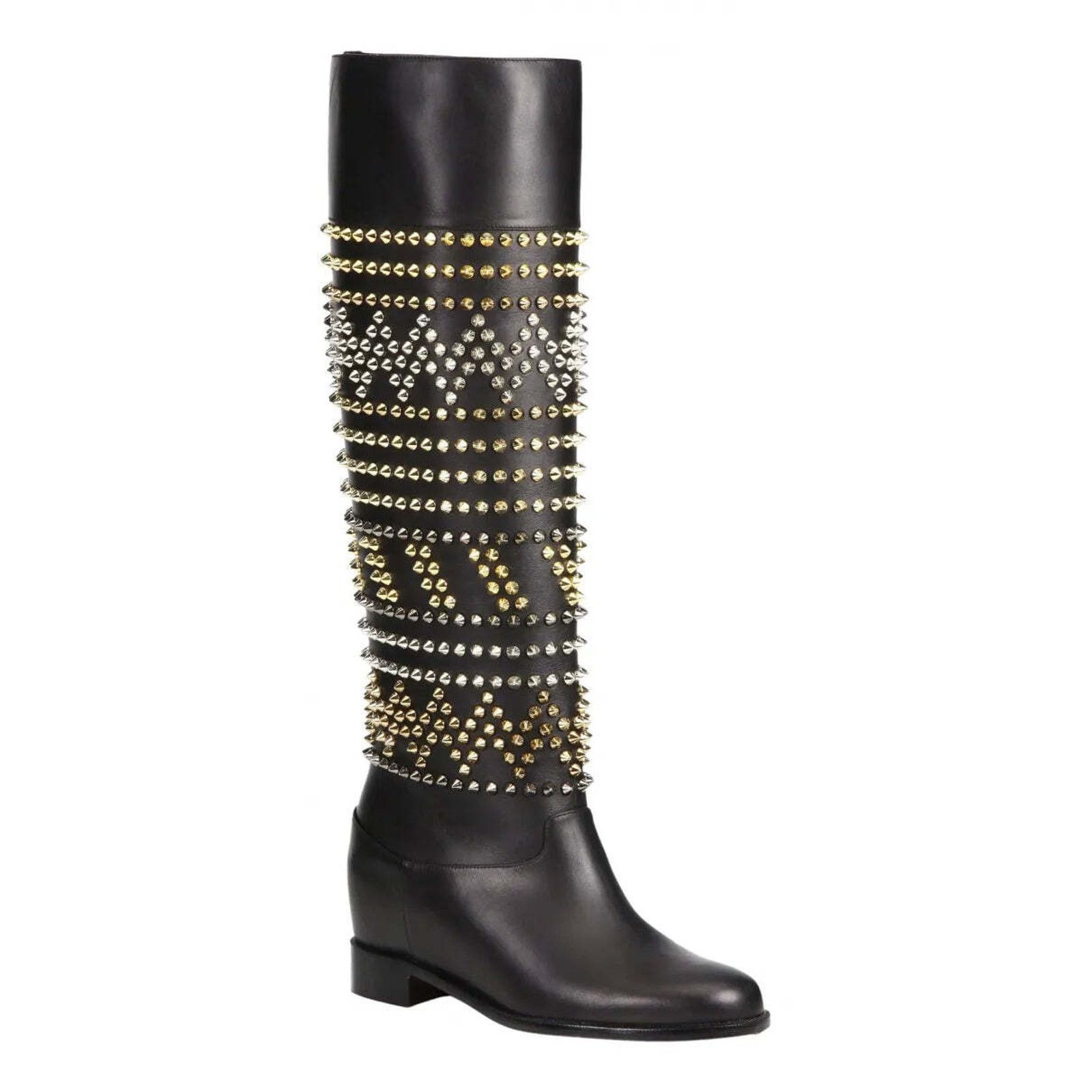 Christian Louboutin Christian Louboutin Rom Chic Spike Leather Black Knee High Size US 5.5 / IT 35.5 - 3 Thumbnail