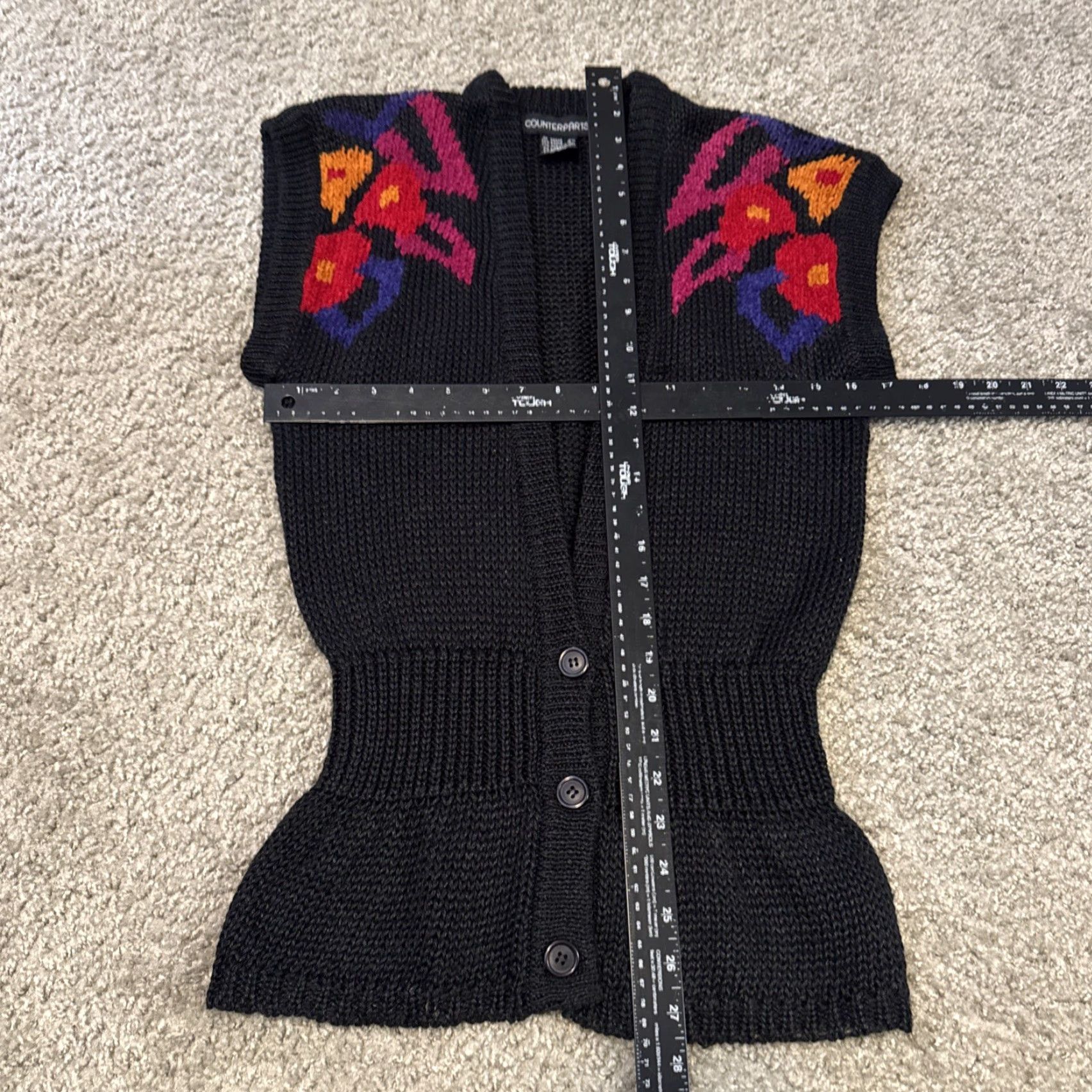 J Brand VINTAGE Counterparts Black Floral Knit Cardigan Sleeveless Sweater L Women 80s Size L / US 10 / IT 46 - 5 Thumbnail