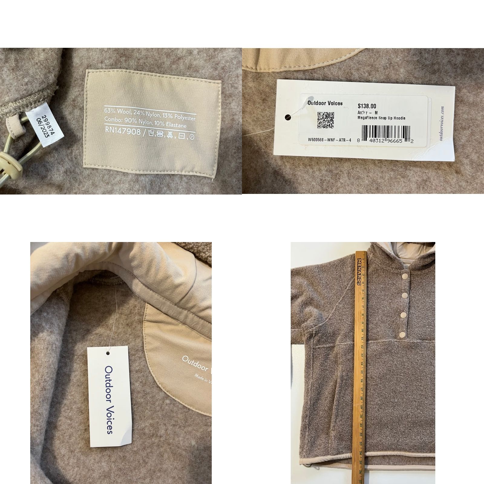 Outdoor Voices VINTAGE Outdoor Voices Hoodie Women's Mega Fleece Snap Up Sz M Beige Wool Blend Fleece Hooded Pockets 63% Wool, 24% Nylon, 13% Polyester Size M / US 6-8 / IT 42-44 - 8 Thumbnail