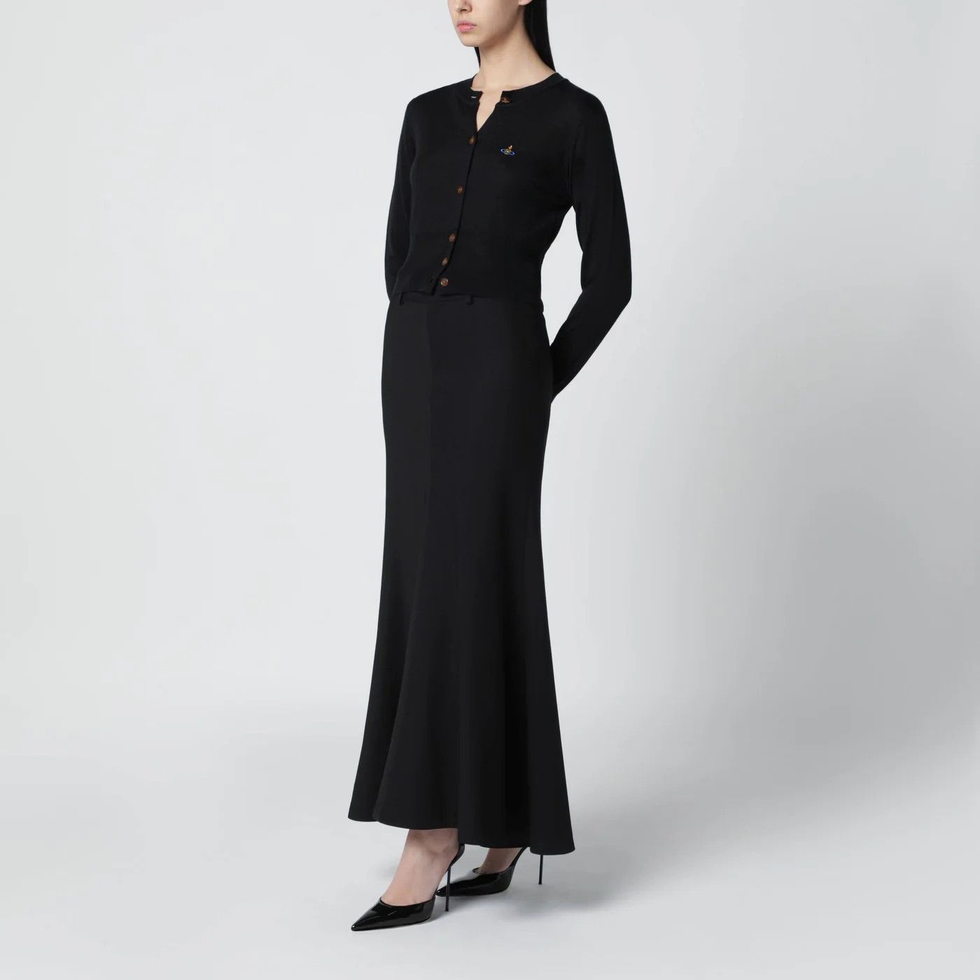 Vivienne Westwood o1d2blof0526 Cropped Wool And Silk Cardigan in Black Size S / US 4 / IT 40 - 2 Thumbnail