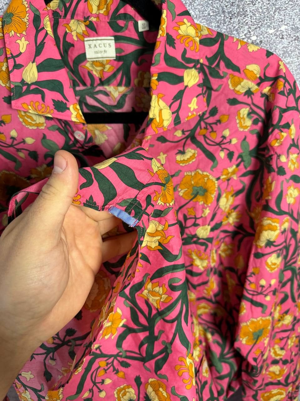 Designer × Vintage Xacus Size 17/43 Evolution Fit Pink Shirt Floral Print Size US L / EU 52-54 / 3 - 13 Thumbnail