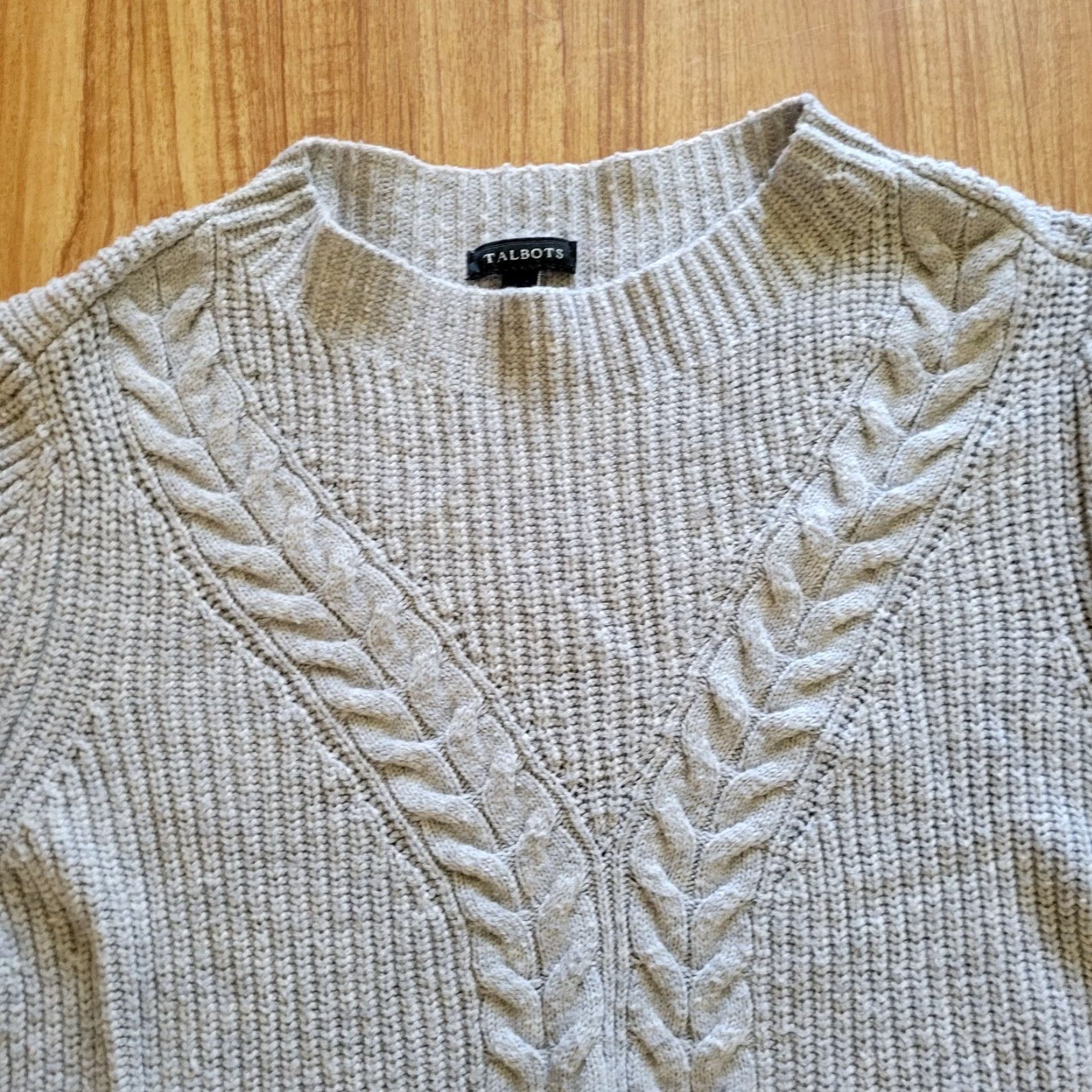 Talbots Talbots Sweater Womens Medium Gray Cable Knit Wool Blend High Neckline Pullover Long Sleeve Knit Pattern Solid Vintage No Size M / US 6-8 / IT 42-44 - 3 Thumbnail