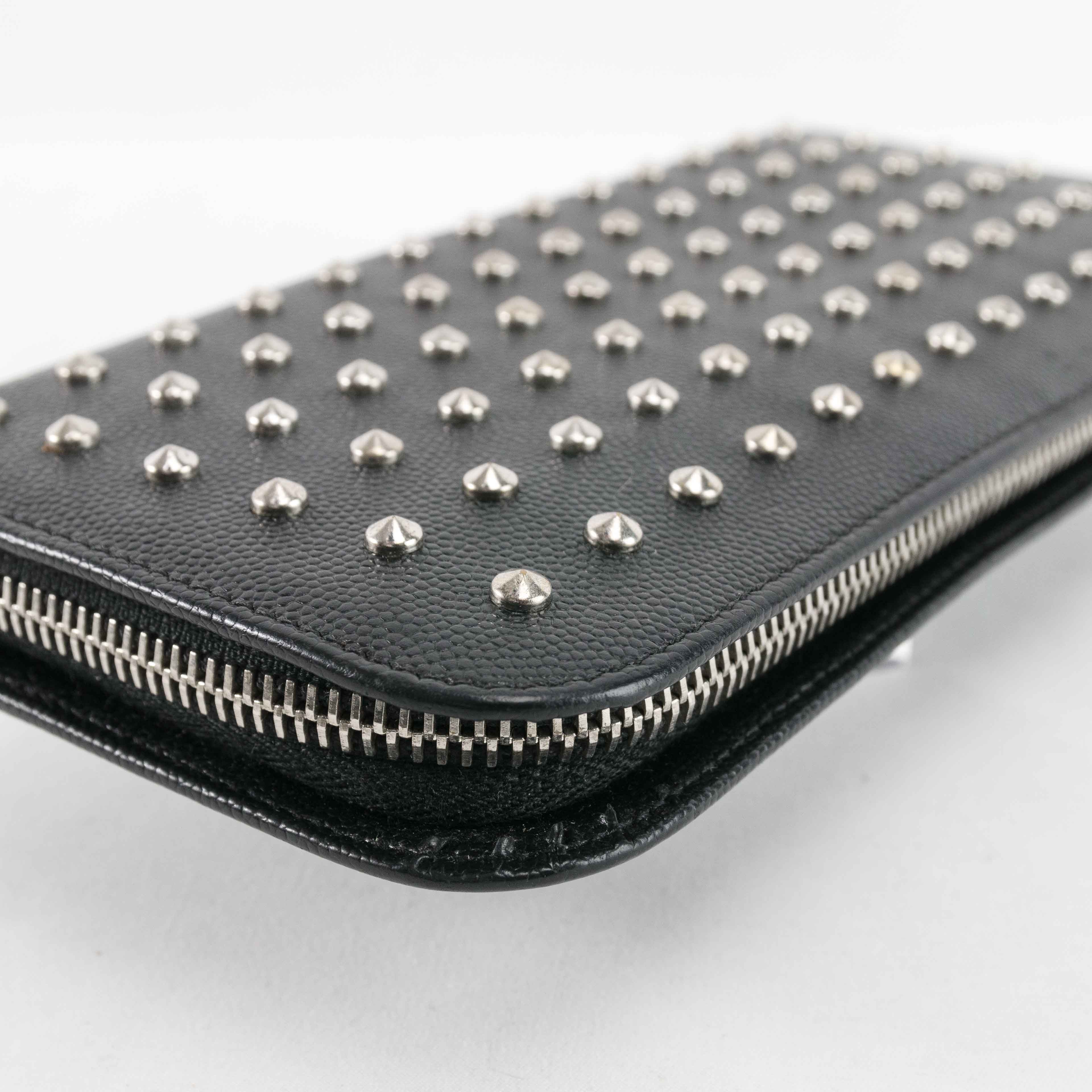Yves Saint Laurent Saint Laurent Studded Zip-Around Wallet in Black Leather Size ONE SIZE - 11 Thumbnail
