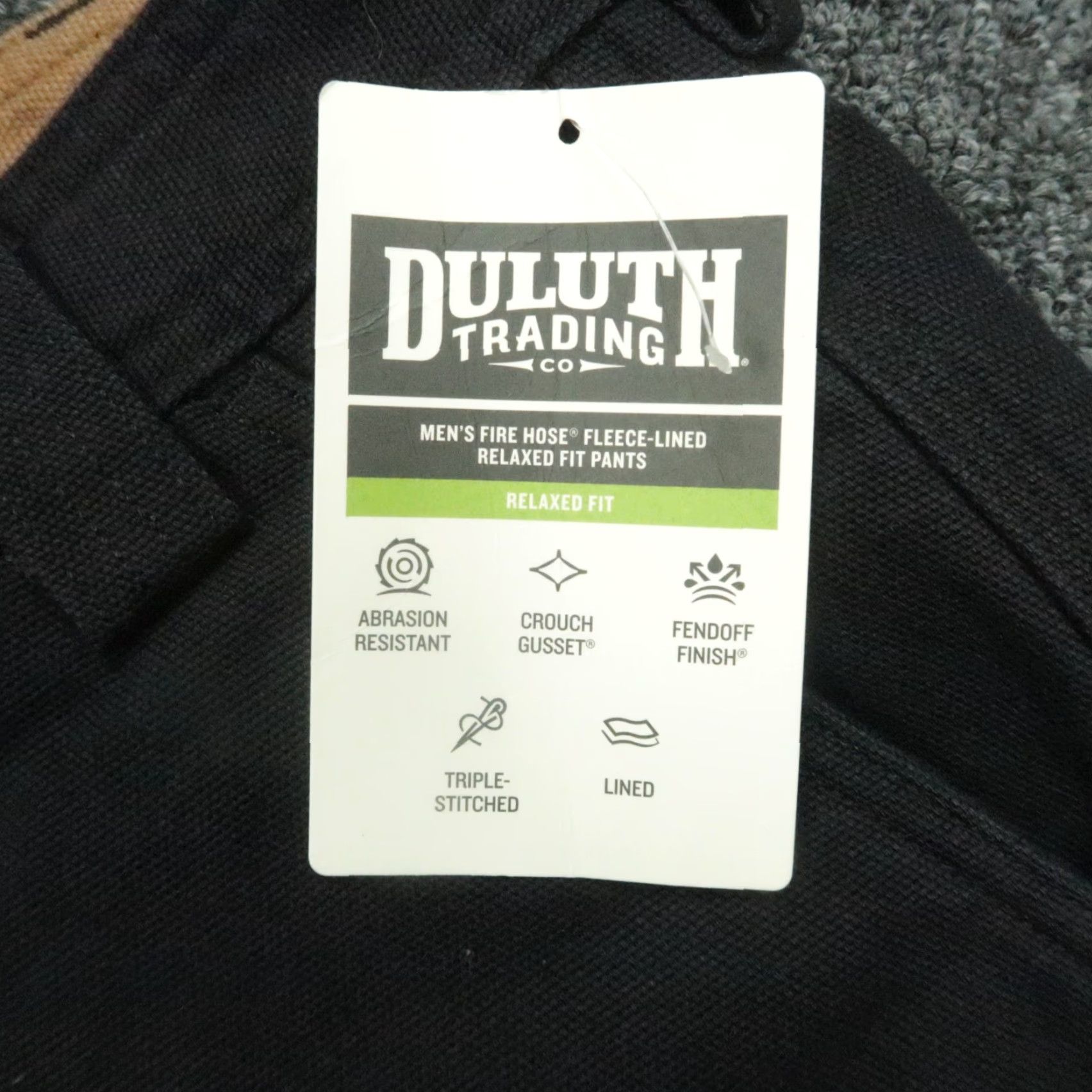 Duluth Trading Pants Men 42x32 Black Fire Hose Cargo Workwear NWT Denim Cotton Pockets Lined 42 in Inseam 32 in Regular Vintage: No Mens